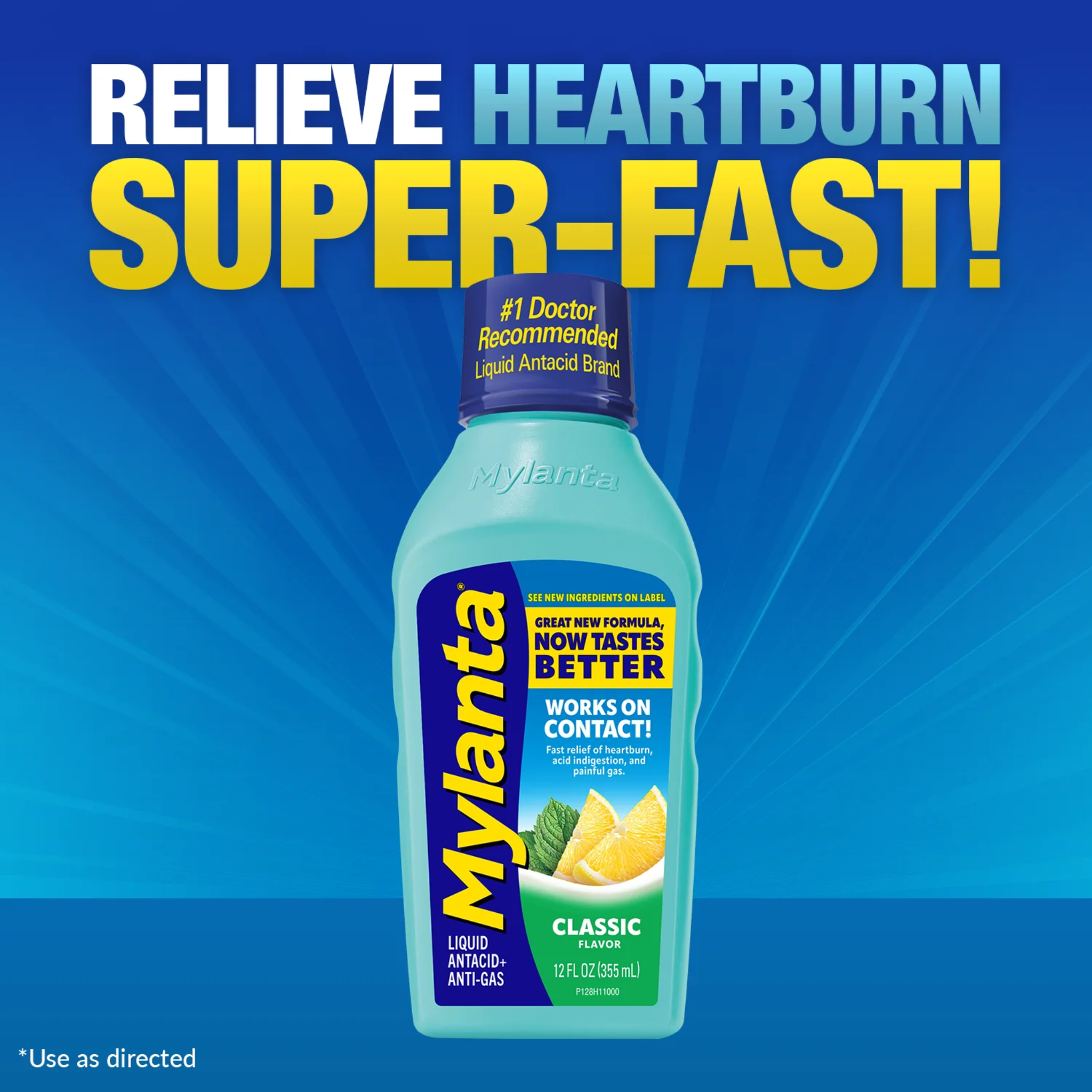 Mylanta, Heartburn and Gas Relief Liquid Antacid, Great New Formula for Faster Relief, Classic Flavor, 12 fl oz