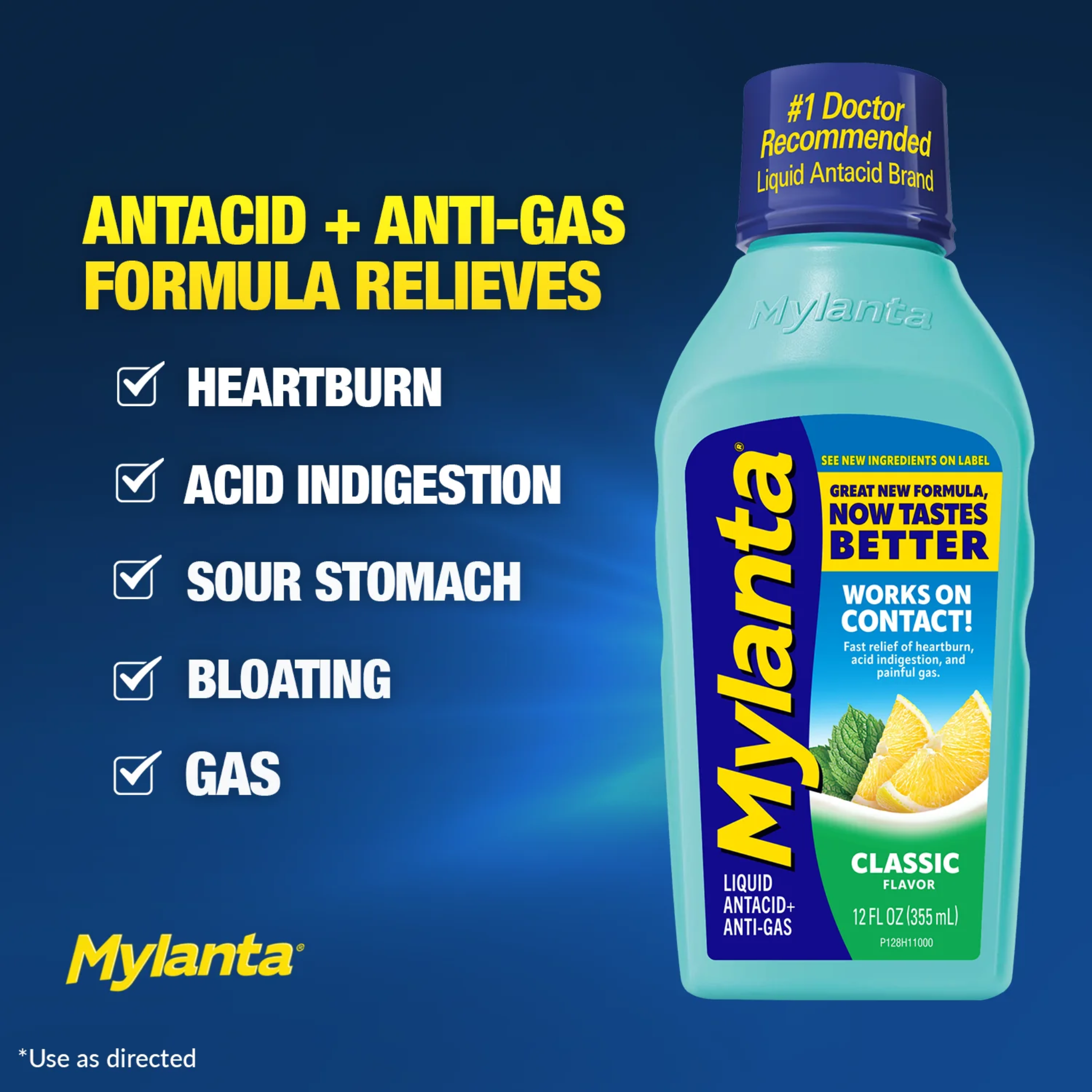 Mylanta, Heartburn and Gas Relief Liquid Antacid, Great New Formula for Faster Relief, Classic Flavor, 12 fl oz