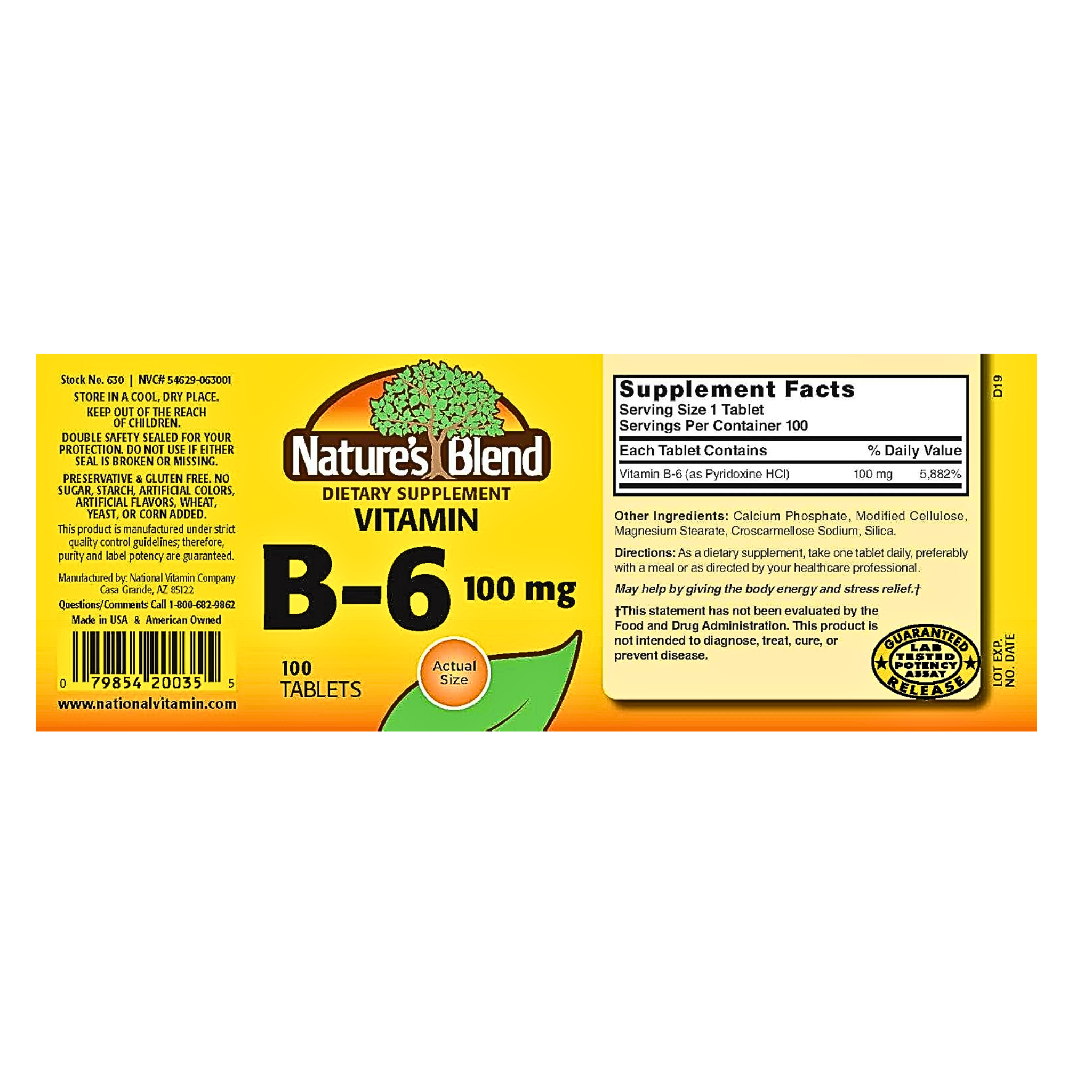 Nature’s Blend, Vitamin B6 100 mg Tablets, Nervous System & Energy Support, 100 Count - Pharmaful