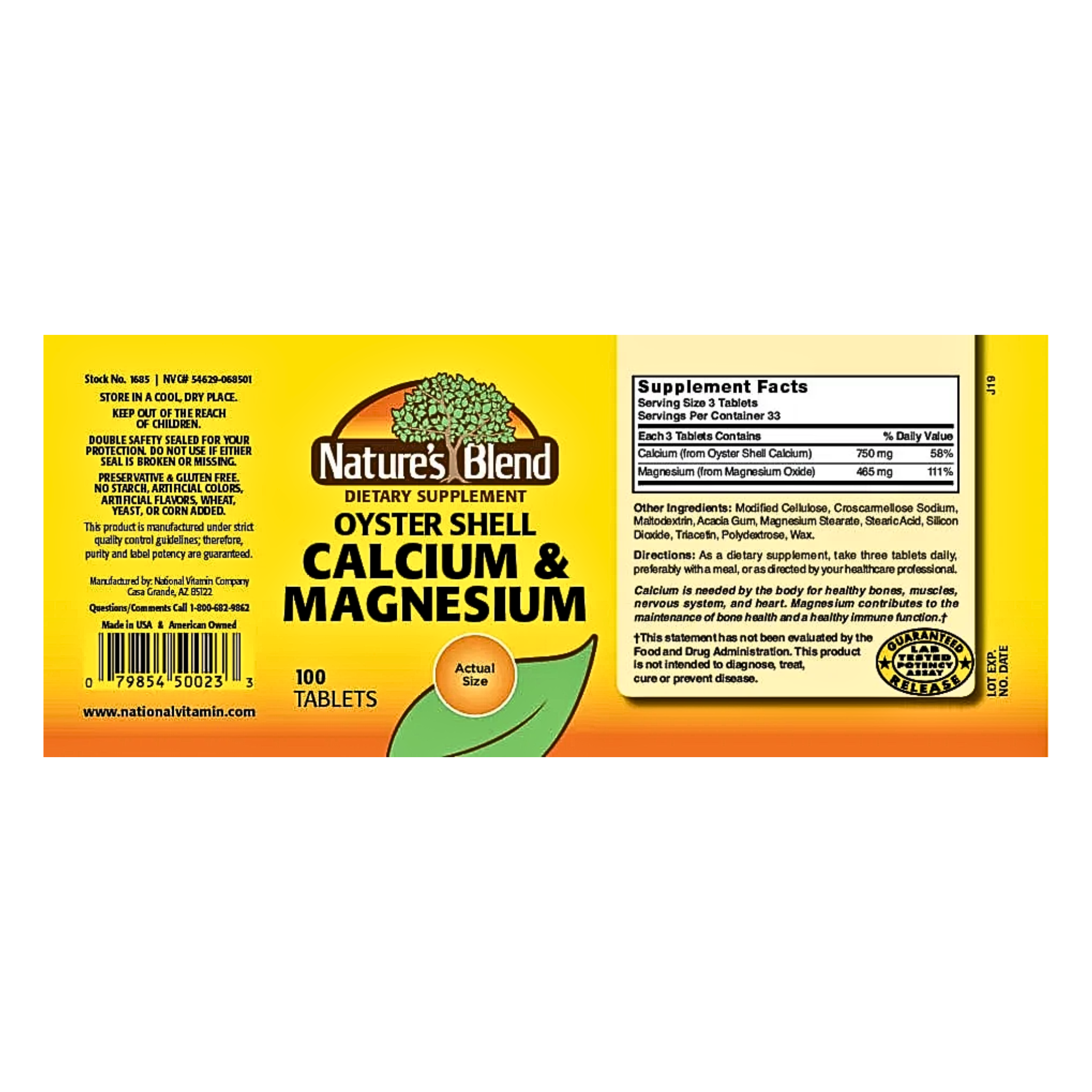 Nature’s Blend, Oyster Shell Calcium & Magnesium, Bone & Muscle Support Supplement, 100 Tablets