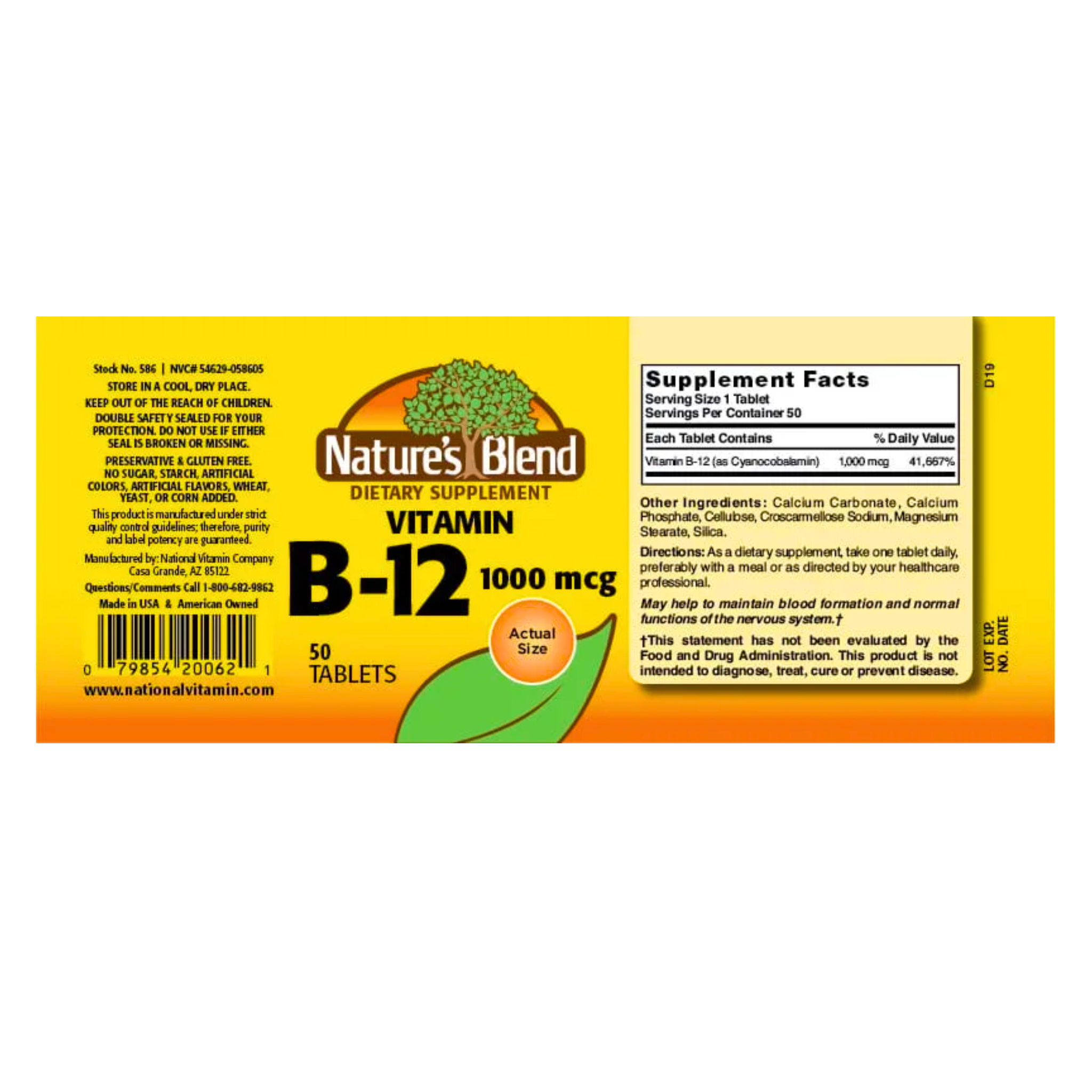 Nature's Blend, Vitamin B12 Tablets, 1000 mcg, Supports Energy and Nervous System Health, 50 Count - Pharmaful