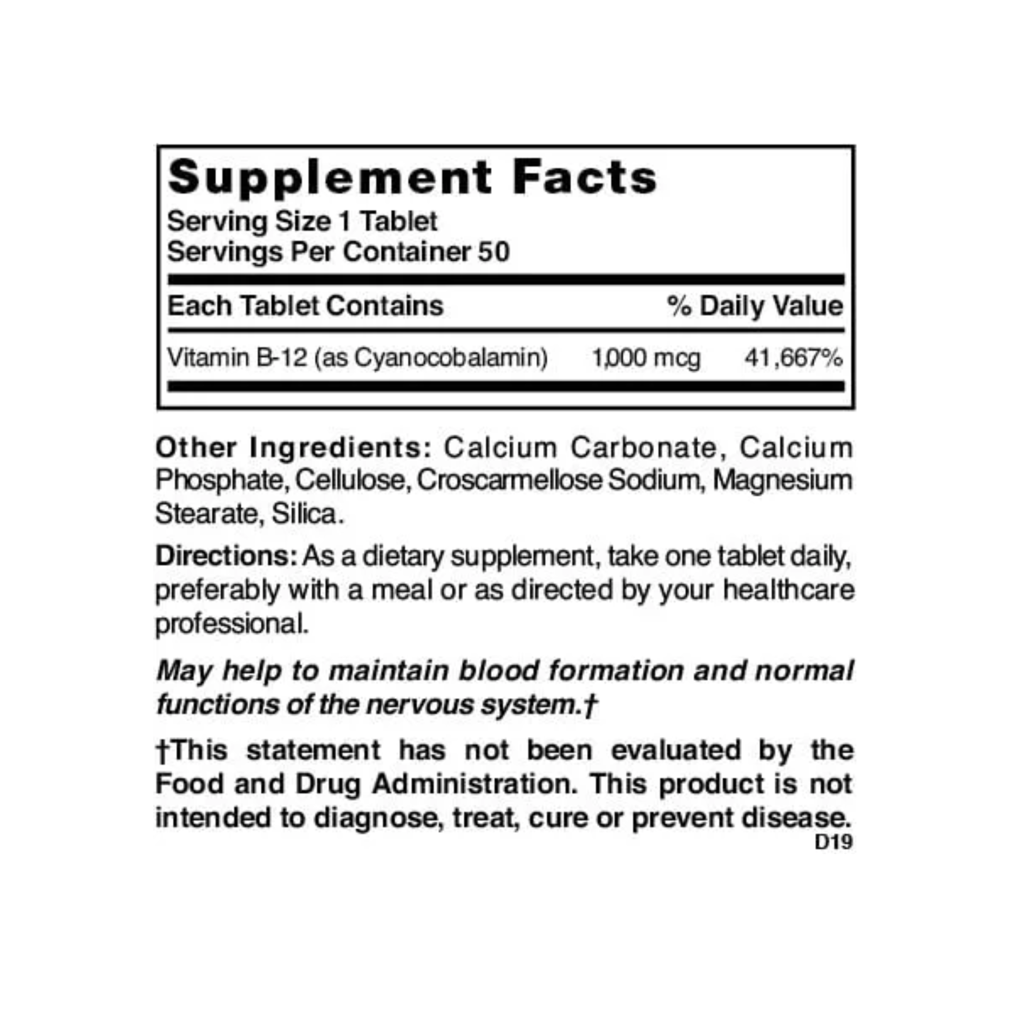 Nature's Blend, Vitamin B12 Tablets, 1000 mcg, Supports Energy and Nervous System Health, 50 Count - Pharmaful