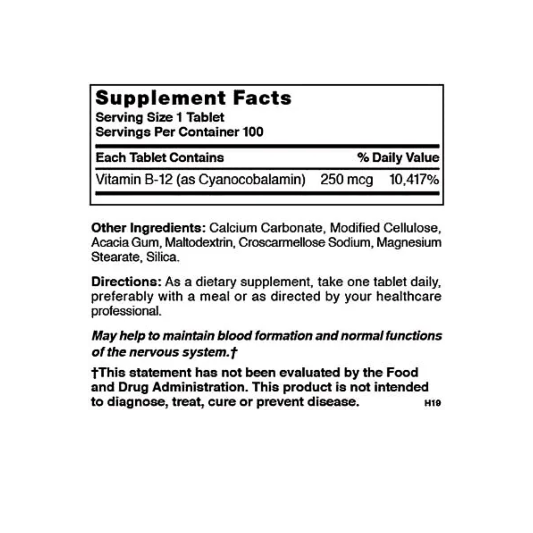 Nature's Blend, Vitamin B12 Tablets, 250 mcg, Supports Energy and Nervous System Health, 100 Count