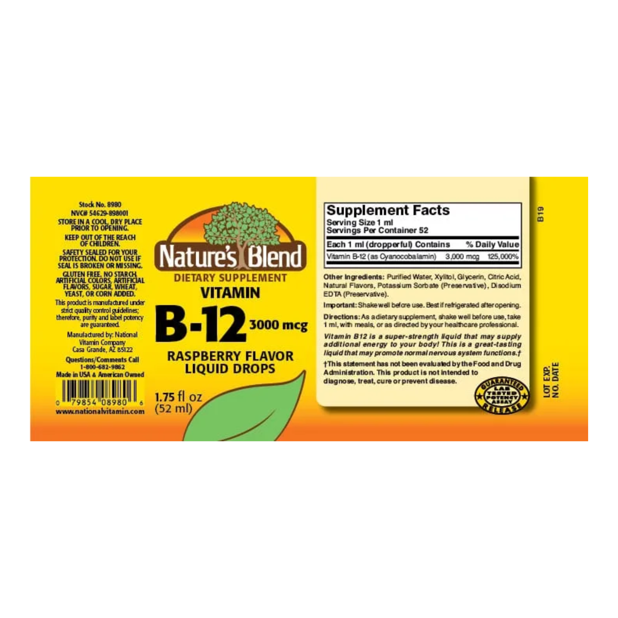 Nature’s Blend, Vitamin B12 Liquid, 3000 mcg Fast-Absorbing Energy and Nervous System Support, 1.75 oz - Pharmaful