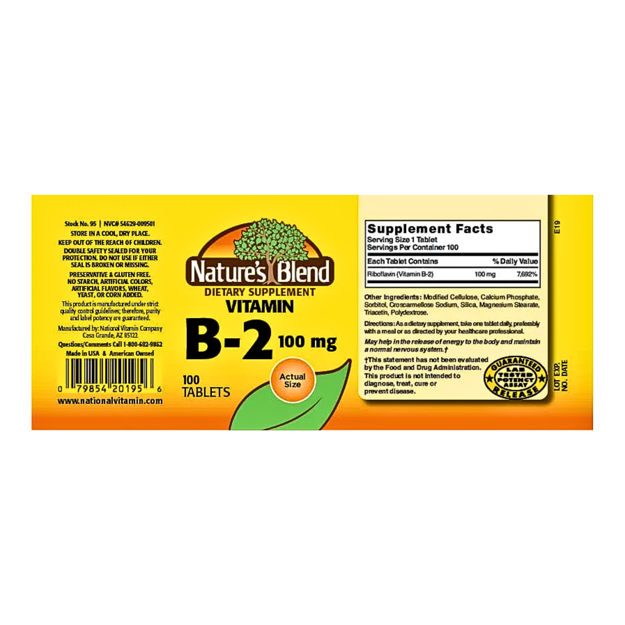 Nature’s Blend, Vitamin B-2 100 mg Tablets, Energy & Metabolism Support, 100 Count - Pharmaful