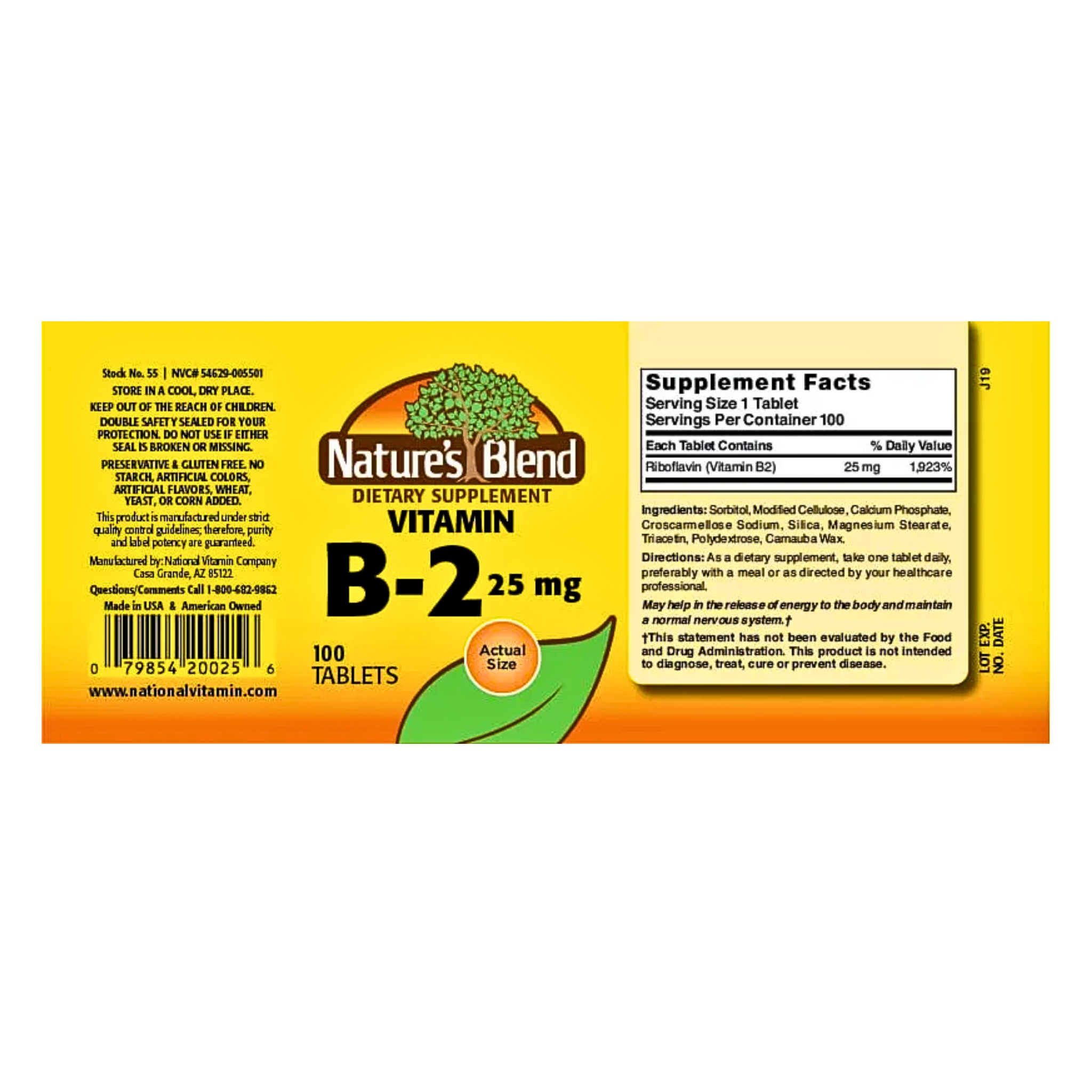 Nature’s Blend, Vitamin B2 25 mg Tablets, Energy & Metabolism Support, 100 Count - Pharmaful