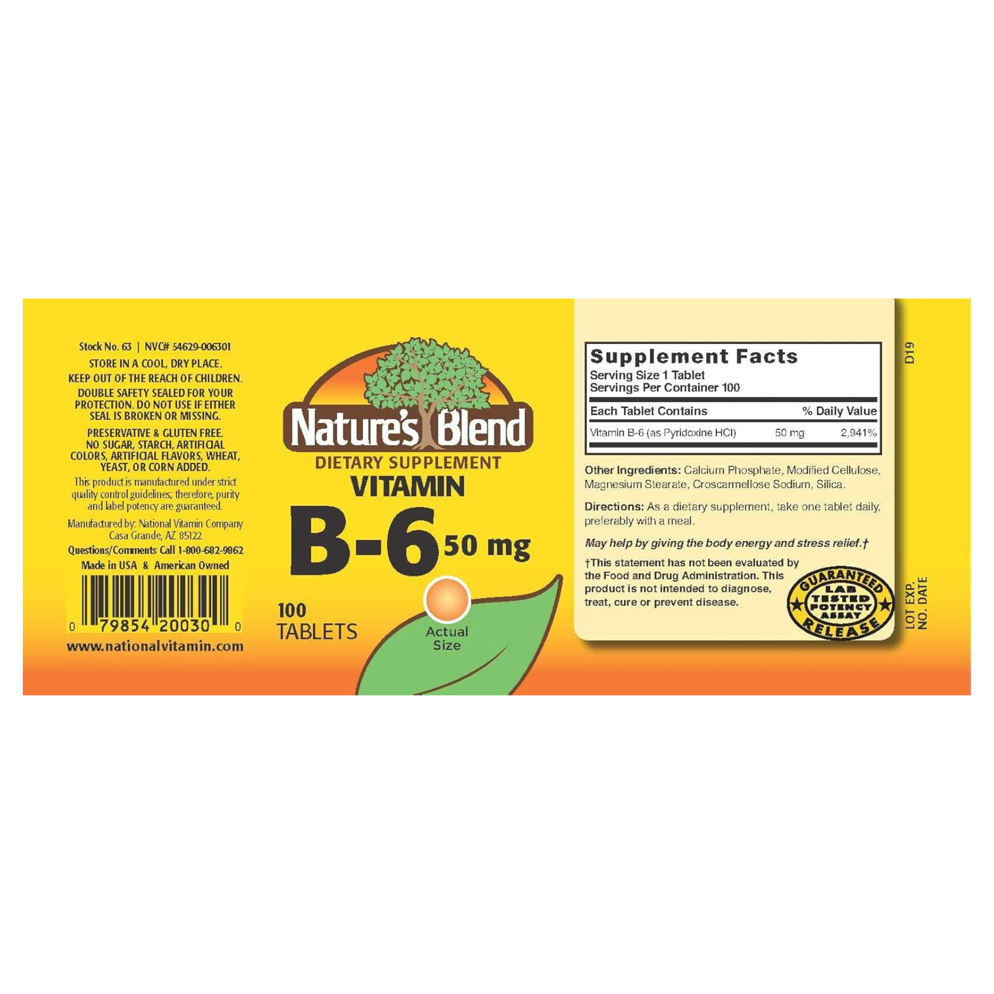 Nature’s Blend, Vitamin B6 50 mg Tablets, Nervous System & Energy Support, 100 Count - Pharmaful