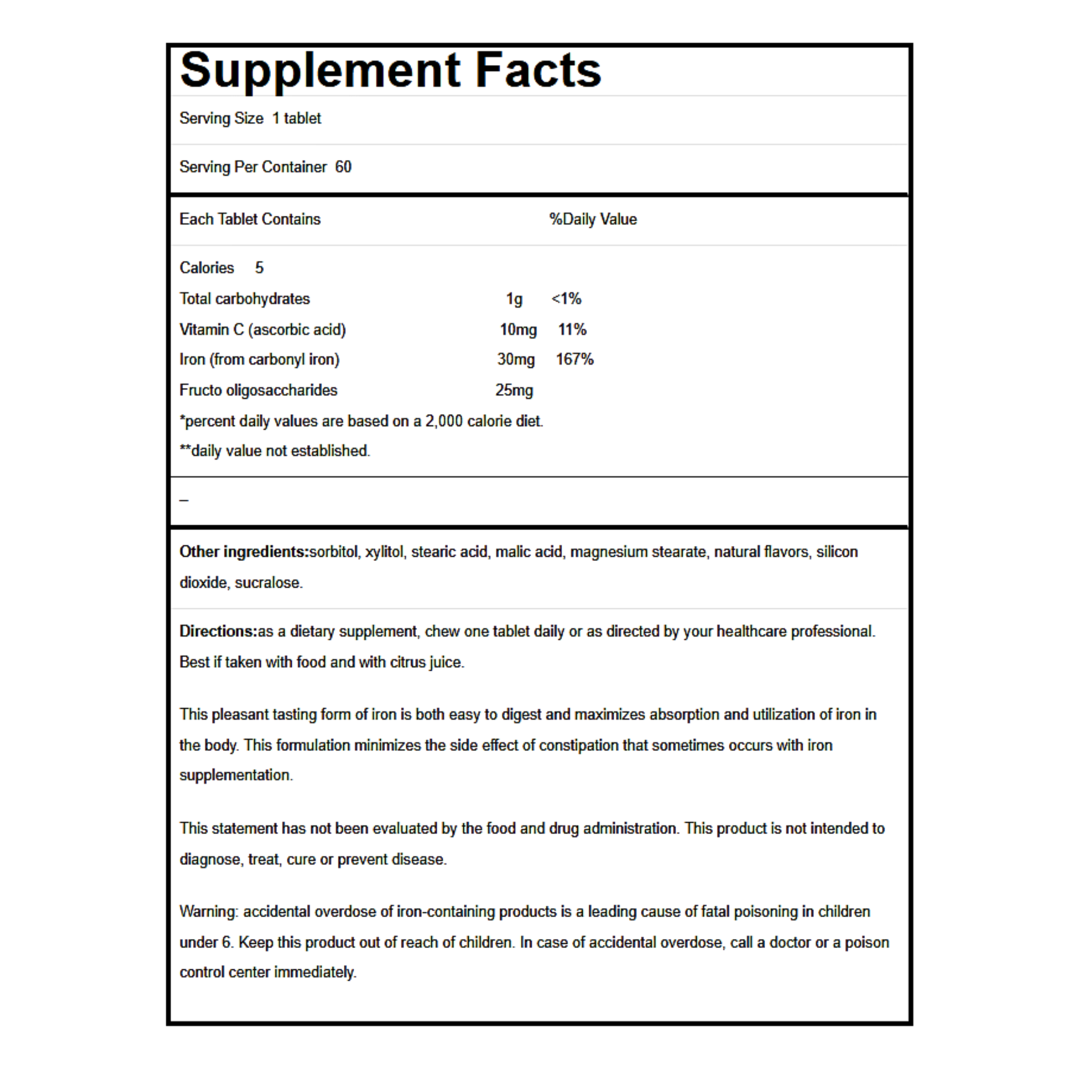 Nature’s Blend, Chewable Carbonyl Iron 30 mg, Sugar-Free Iron Supplement, Lemon-Lime Flavor, 60 Tablets