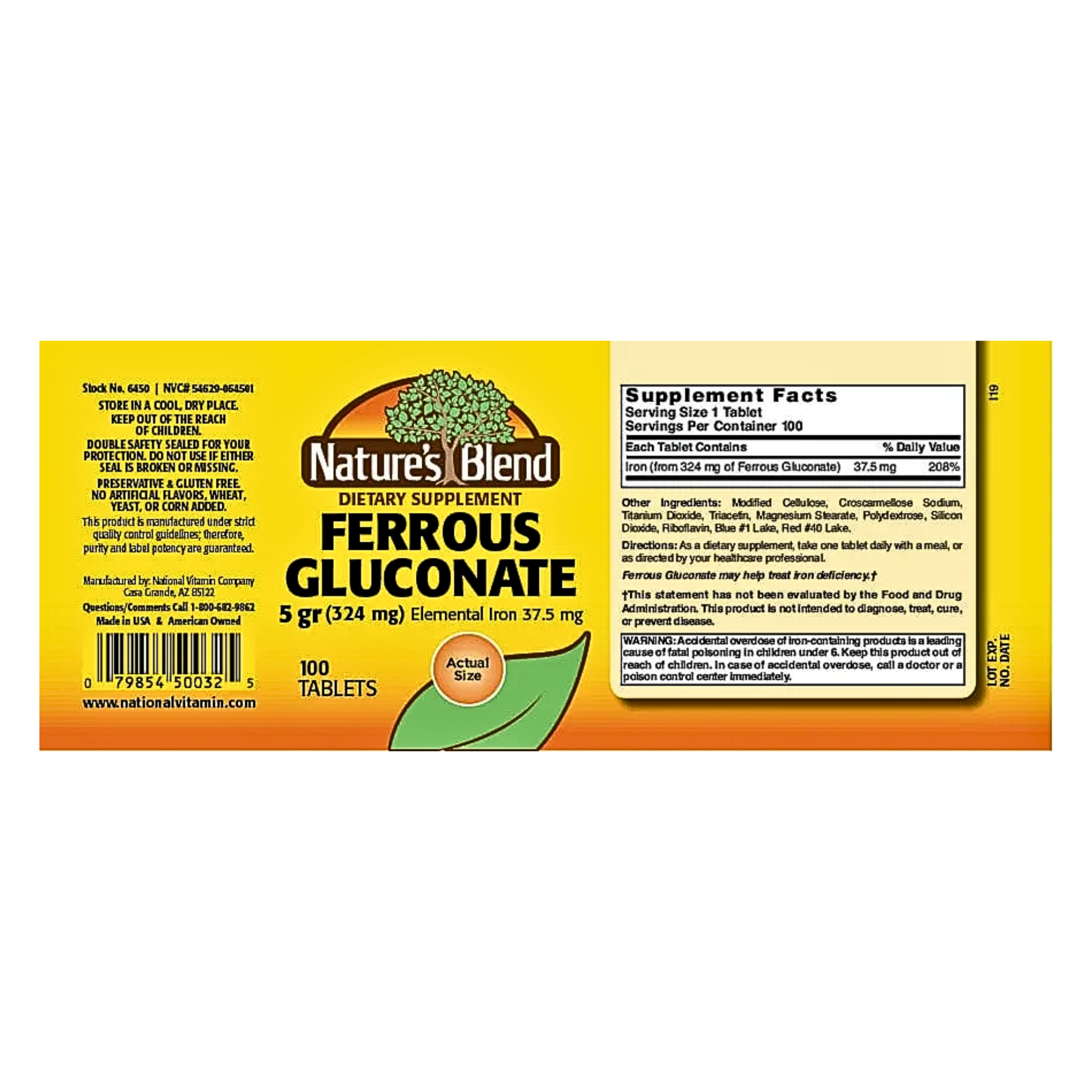 Nature’s Blend, Ferrous Gluconate, Gentle Iron Supplement for Energy & Red Blood Cell Support, 100 Tablets