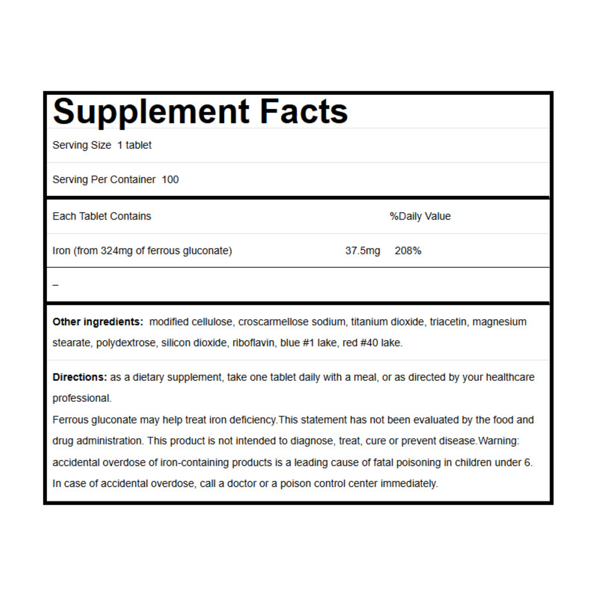Nature’s Blend, Ferrous Gluconate, Gentle Iron Supplement for Energy & Red Blood Cell Support, 100 Tablets