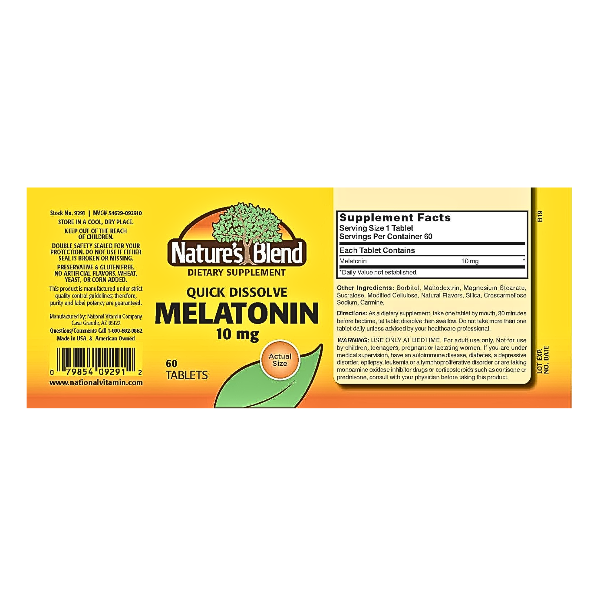 Nature's Blend, Sublingual Melatonin Tablets, 10mg Fast-Acting Sleep Support, 60 Count
