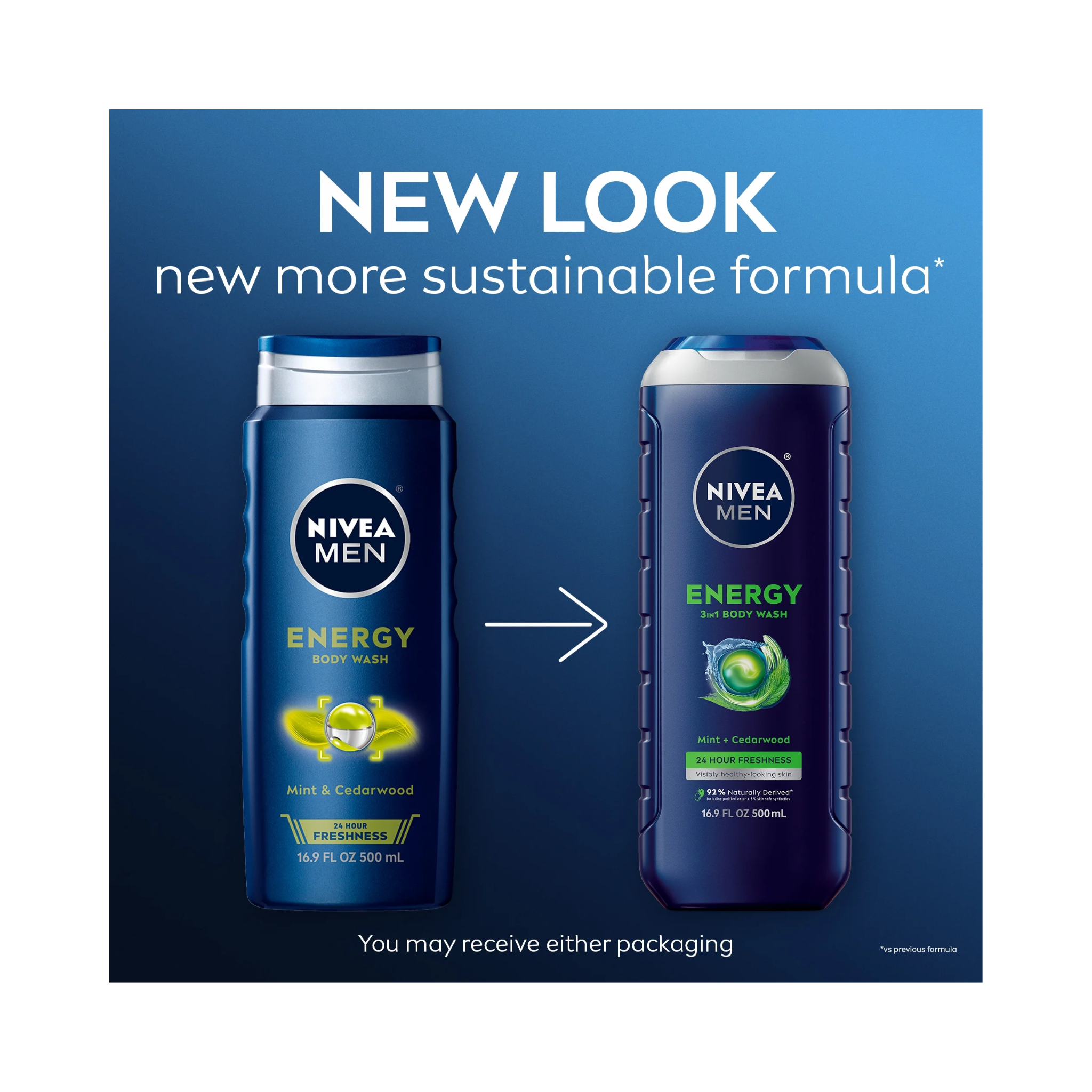 NIVEA MEN®, Energy Body Wash, Invigorating Mint Extract for Freshness and Clean Skin, 16.9 fl oz - Pharmaful