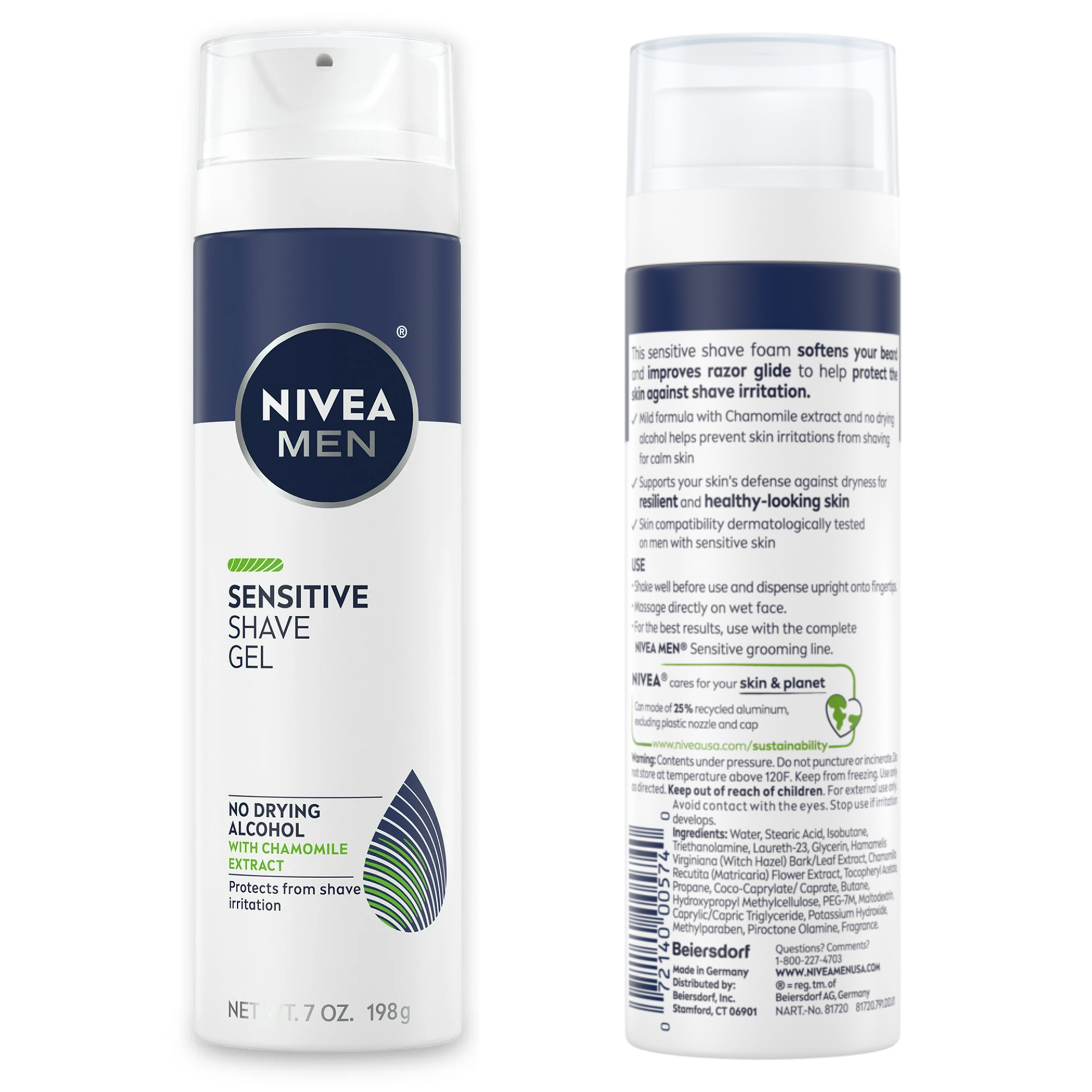 NIVEA MEN, Sensitive Shave Gel with Vitamin E, Chamomile, and Witch Hazel Extracts, Soothing Formula for Irritation-Free Shaving, 7 oz Can