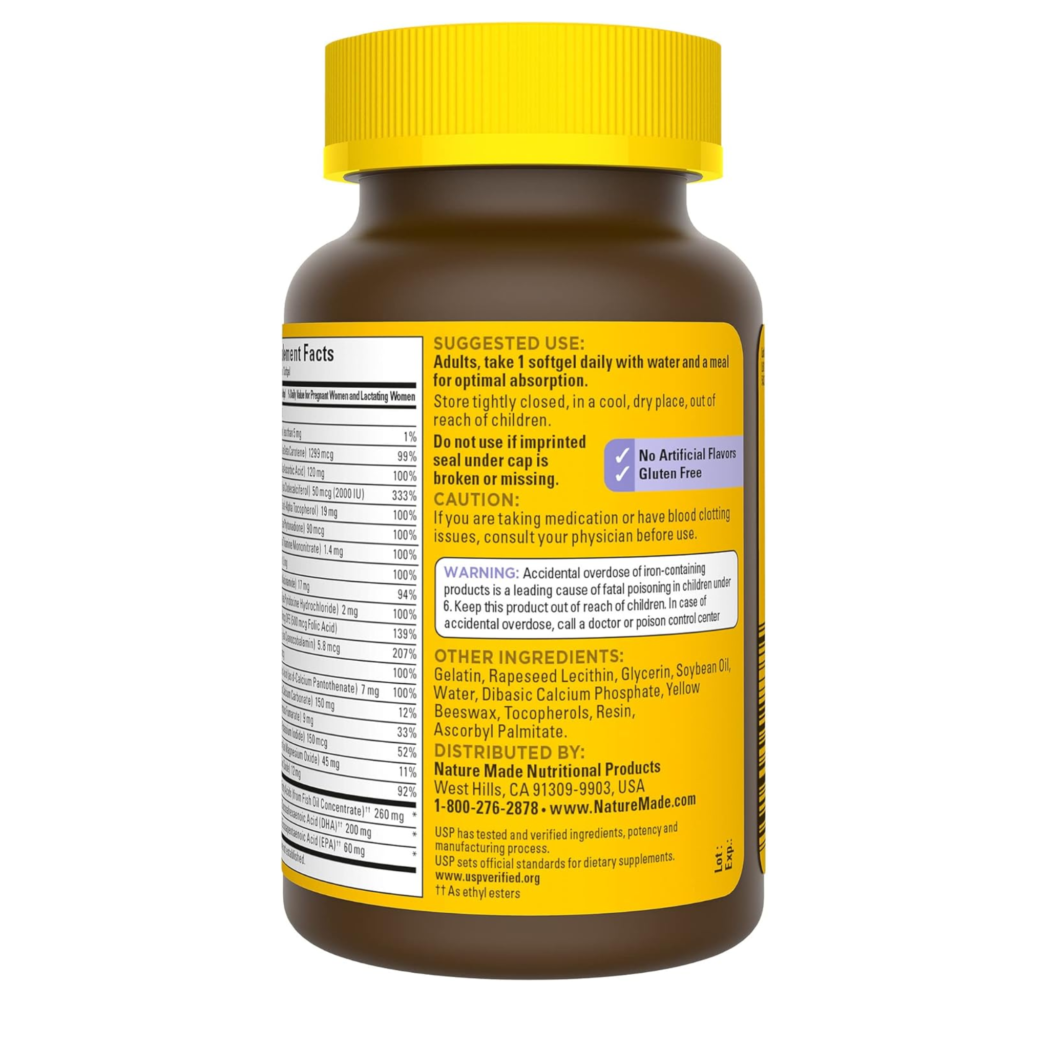 Nature Made, Postnatal Multivitamin + DHA 200mg, Vitamins for Breastfeeding Moms, 60 Count