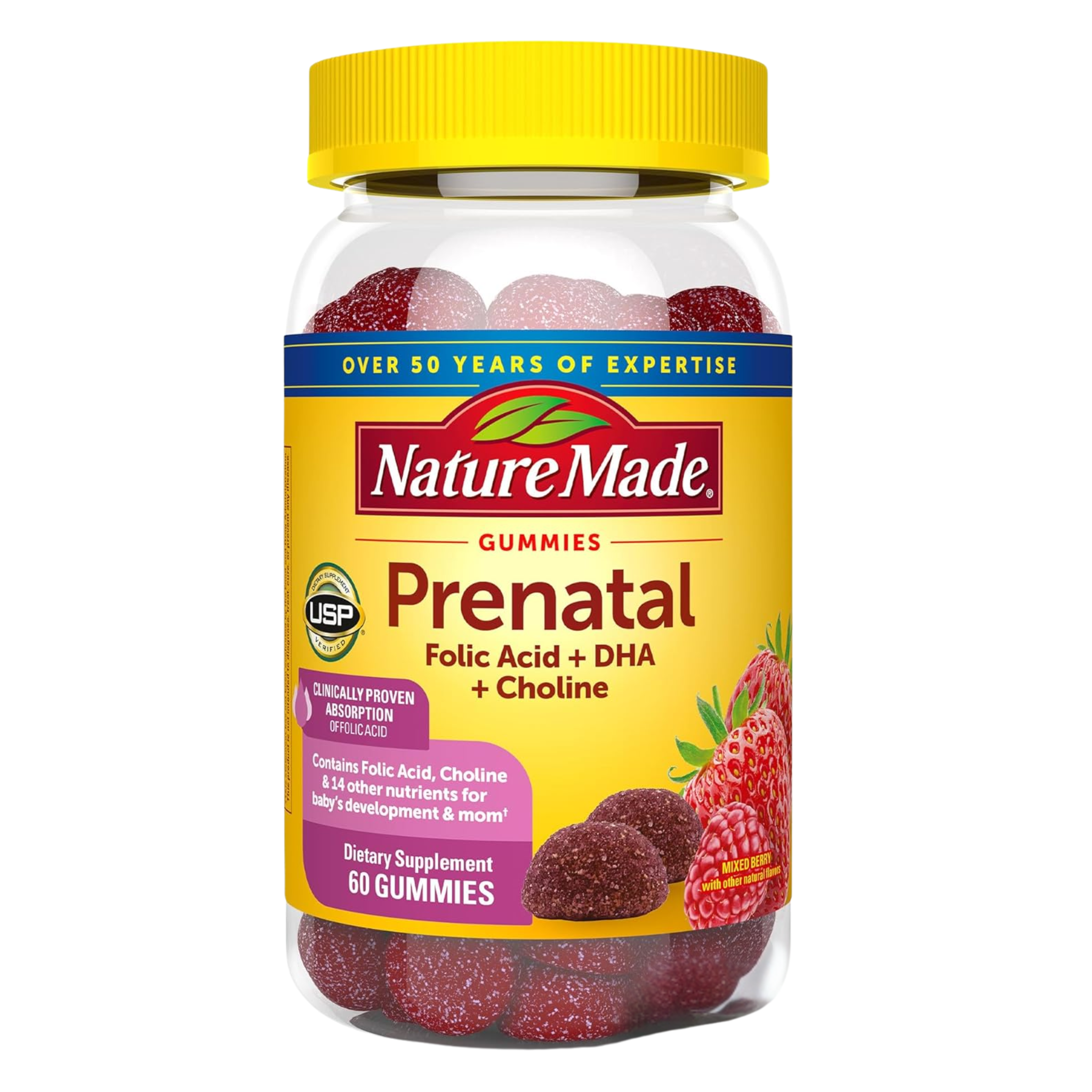 Nature Made, Prenatal Gummies with DHA and Folic Acid, Dietary Supplement for Pregnancy Support, 60 Count