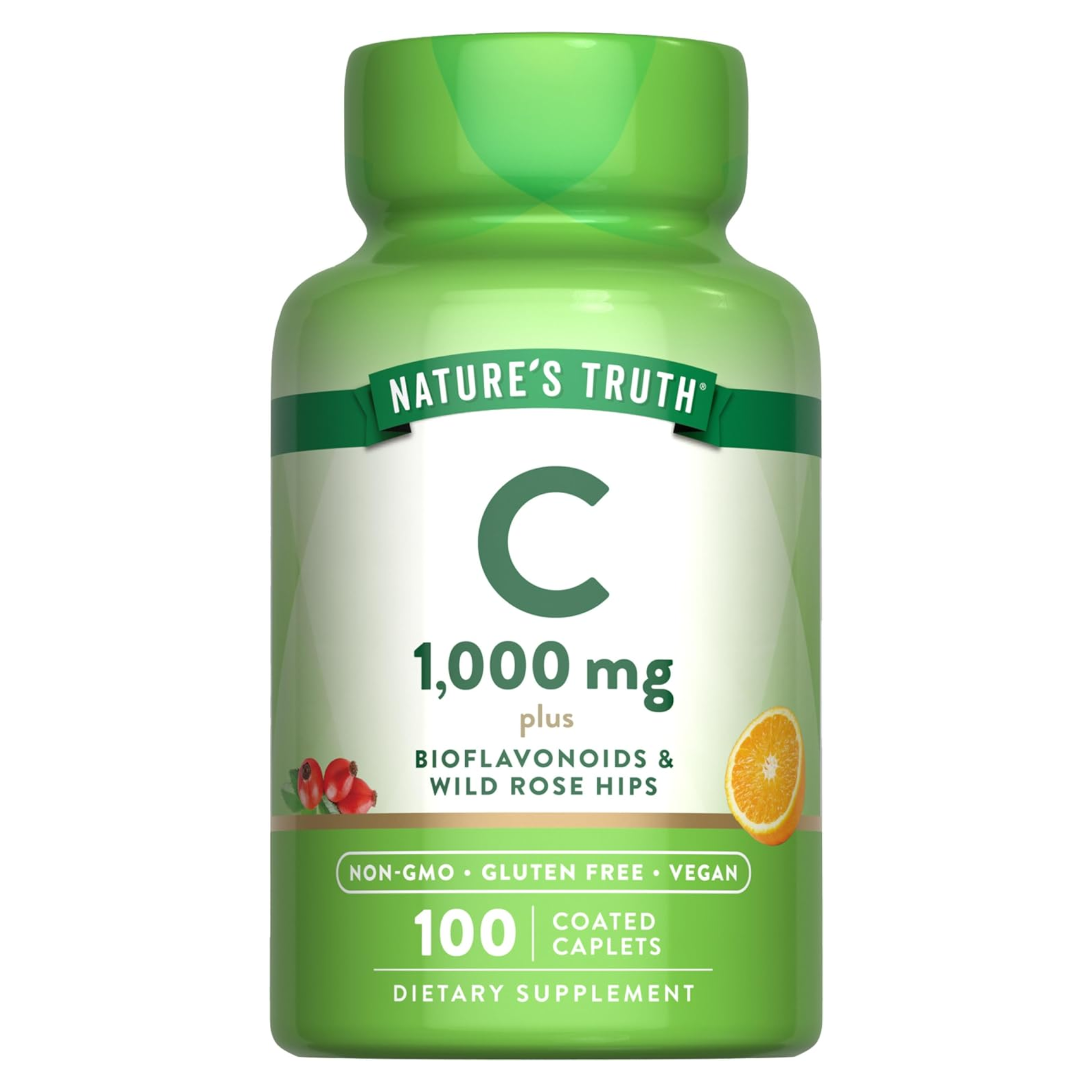 Nature's Truth, Vitamin C 1000 mg Plus Wild Rose Hips, Immune Support Caplets for Antioxidant Protection, 100 Count