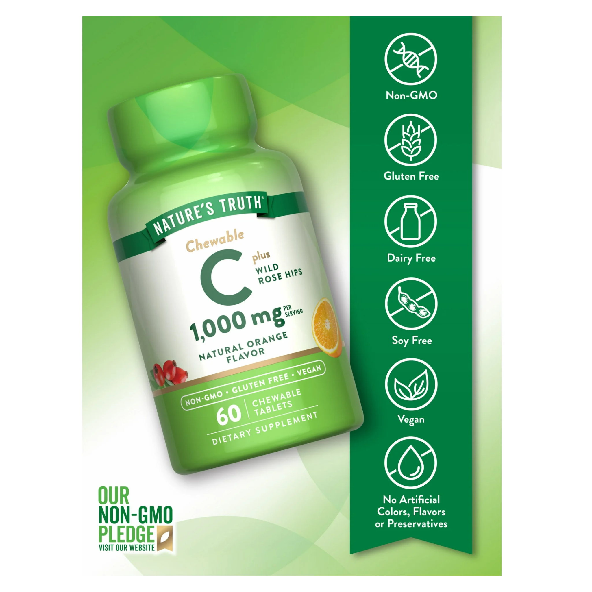 Nature's Truth, Chewable Vitamin C with Rose Hips, Immune Support Supplement, 500mg, 60 Tablets