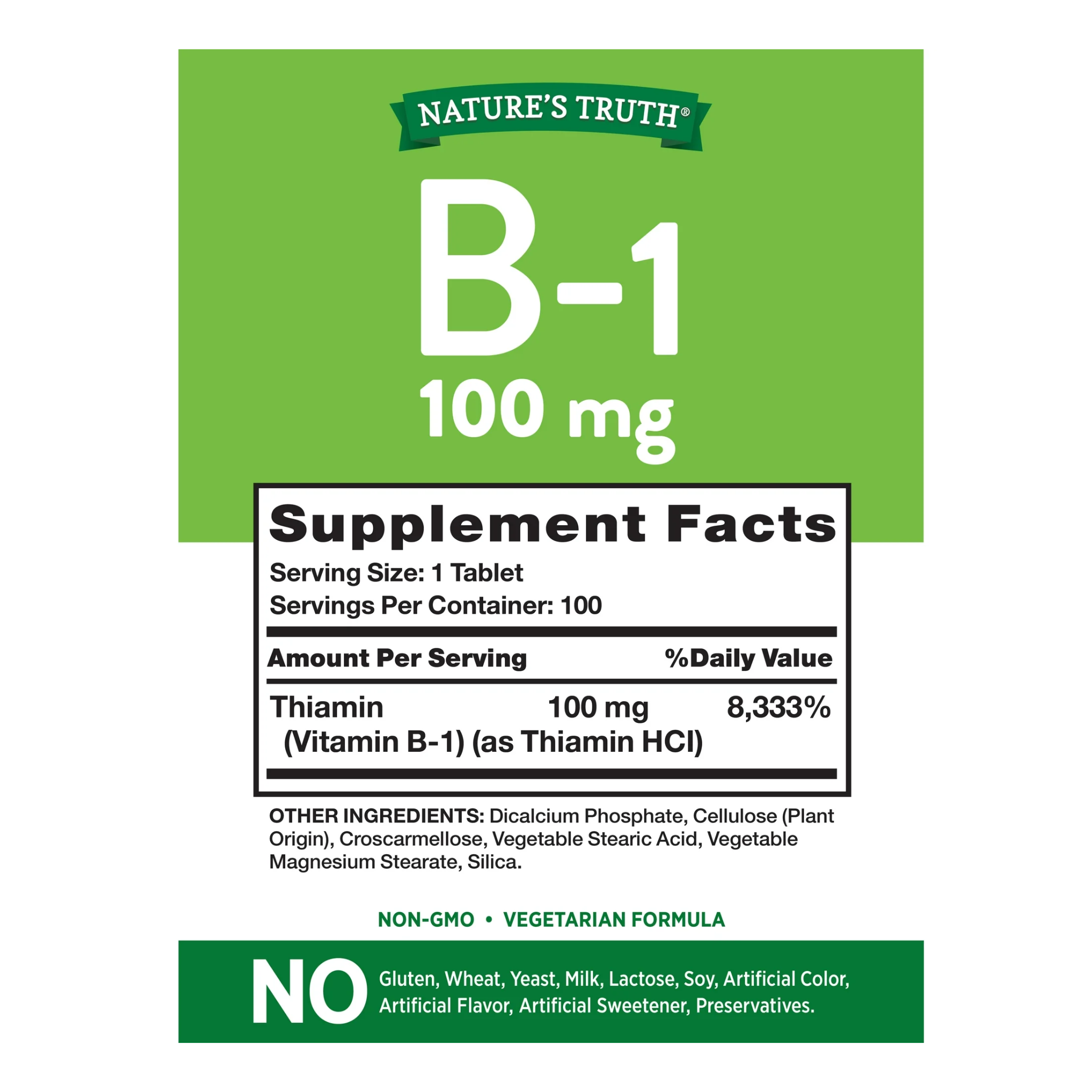 Nature's Truth, Vitamin B1 100mg, Energy Support, Vegan Supplement for Men & Women, 100 Tablets