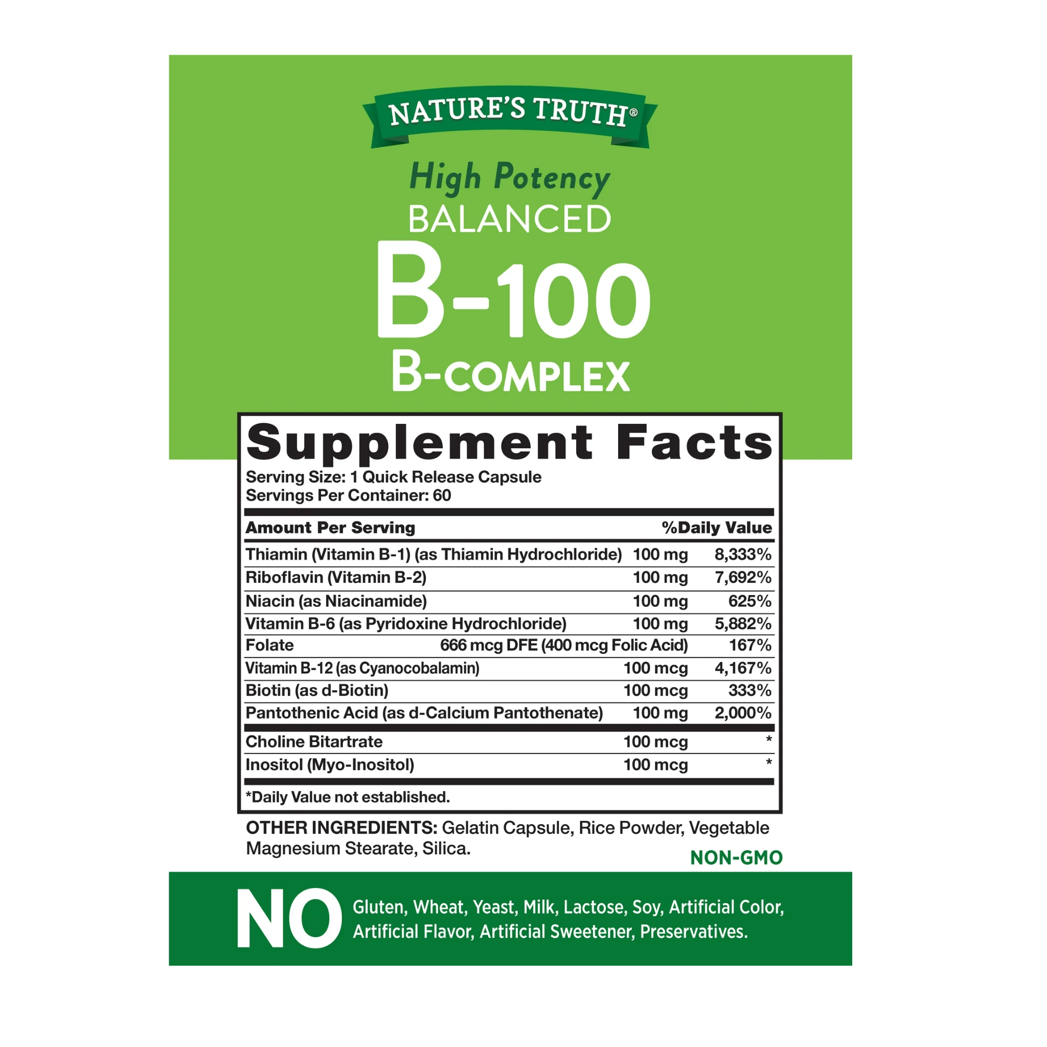 Nature's Truth, B-100 Complex Vitamin, High-Potency Energy Support, 60 Capsules