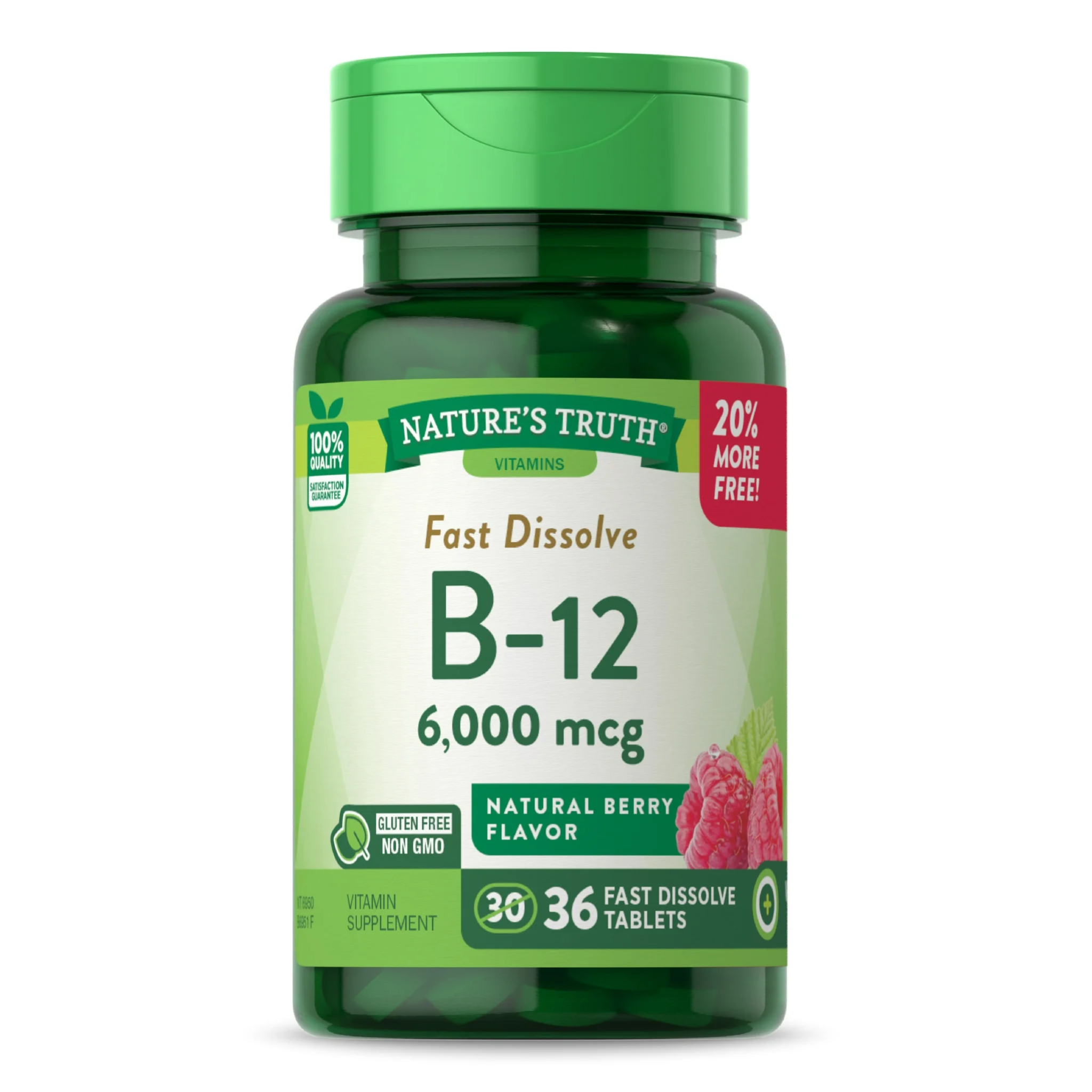 Nature's Truth, Vitamin B12, 6000 mcg, Fast Dissolve Tablets, Natural Berry Flavor, 36 Count, Supports Energy and Metabolism