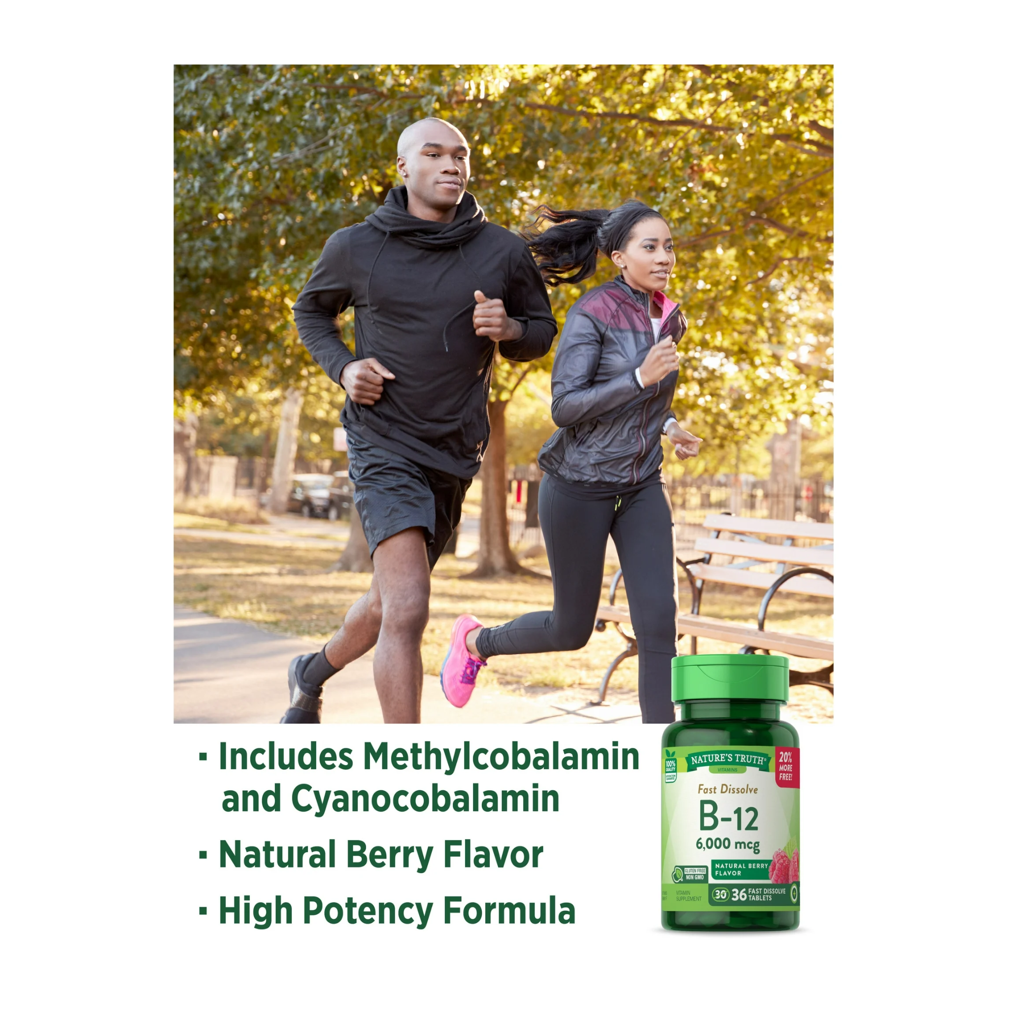 Nature's Truth, Vitamin B12, 6000 mcg, Fast Dissolve Tablets, Natural Berry Flavor, 36 Count, Supports Energy and Metabolism