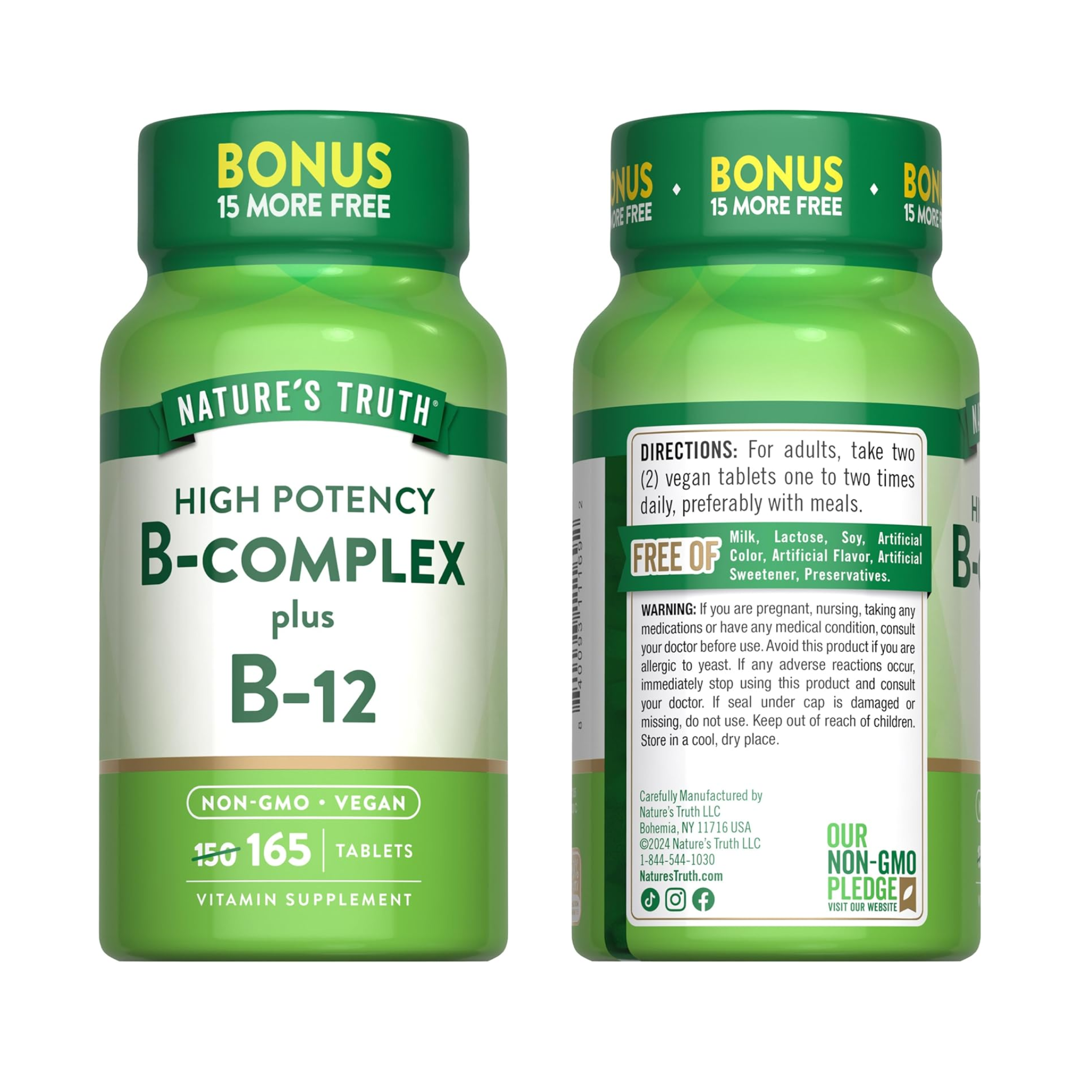 Nature's Truth, Vitamin B Complex Plus B12, Energy & Metabolism Support, Vegetarian & Non-GMO, 90 Tablets