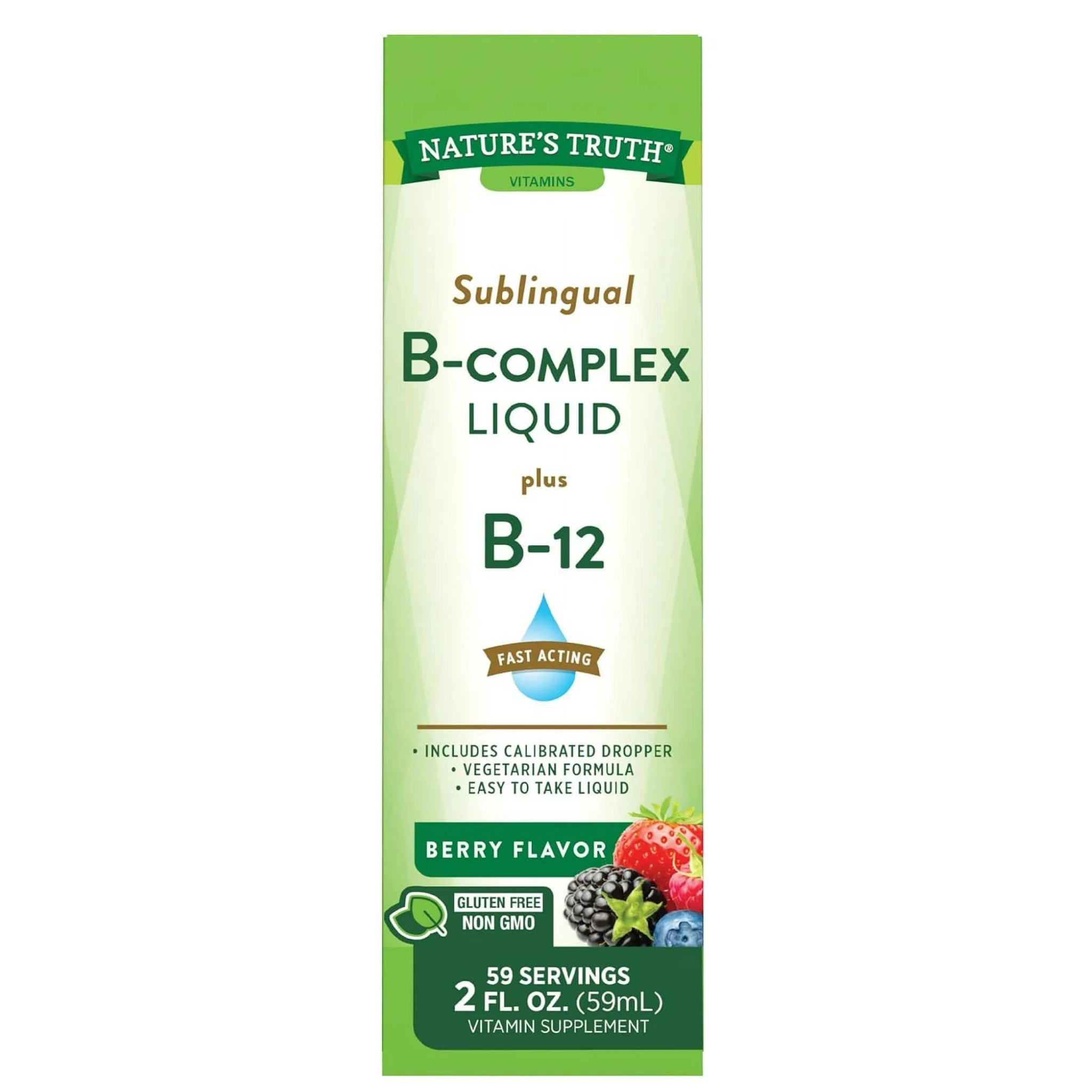 Nature's Truth, Vitamin B Complex Sublingual Liquid, Fast-Absorbing Energy Support, Berry Flavor, 2 oz