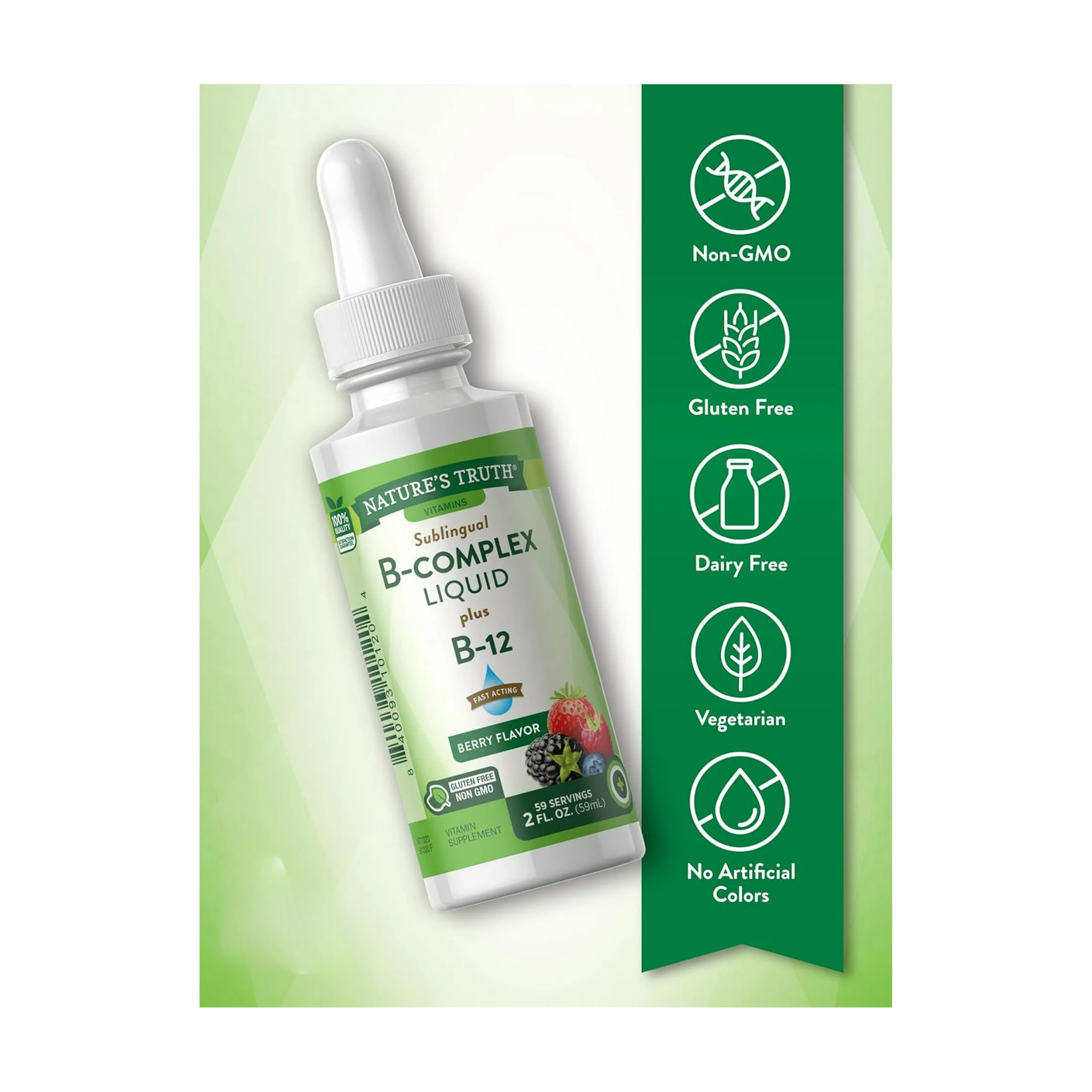 Nature's Truth, Vitamin B Complex Sublingual Liquid, Fast-Absorbing Energy Support, Berry Flavor, 2 oz