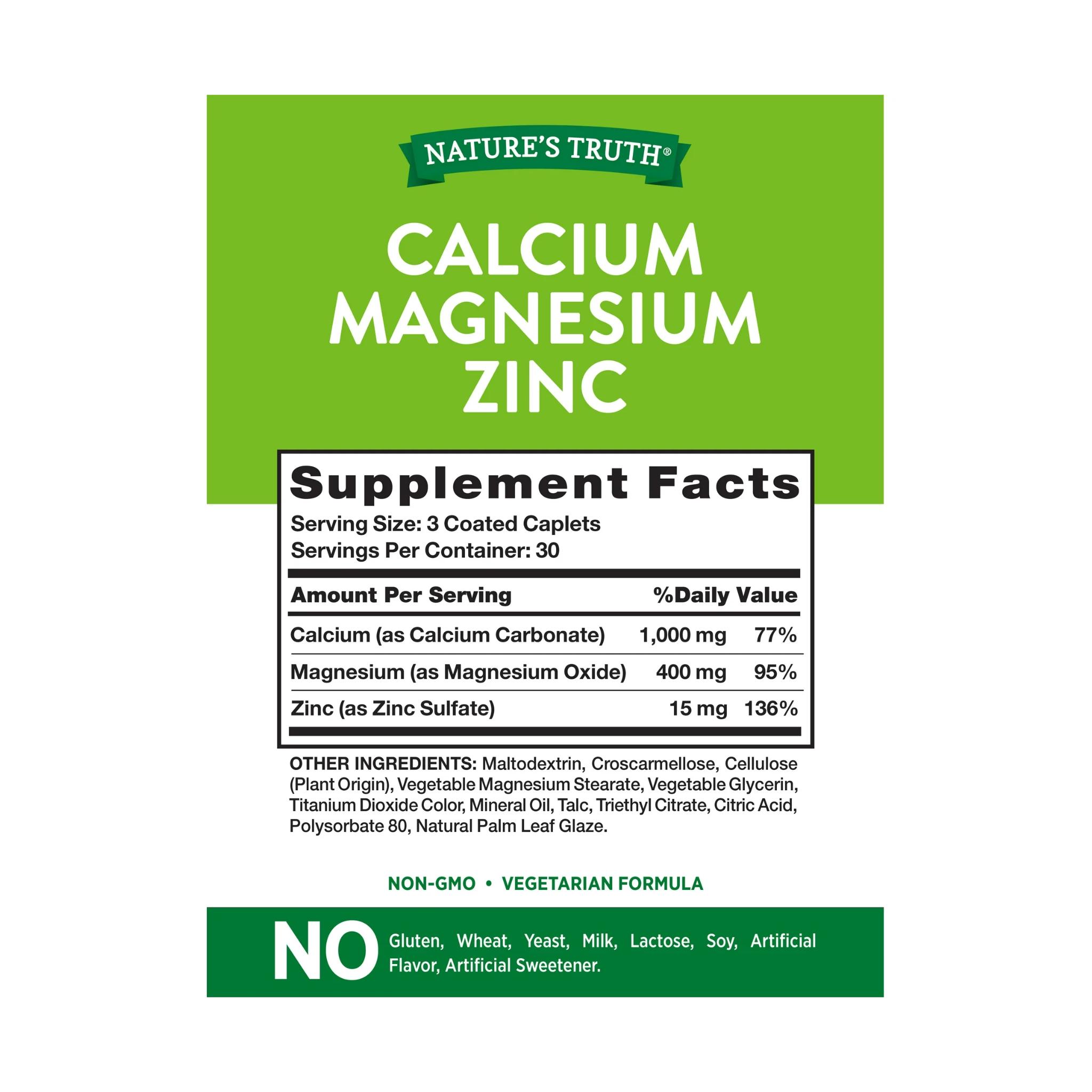 Nature’s Truth, Calcium Magnesium Zinc, Vegan & Non-GMO Mineral Supplement for Bone & Immune Support, 90 Caplets