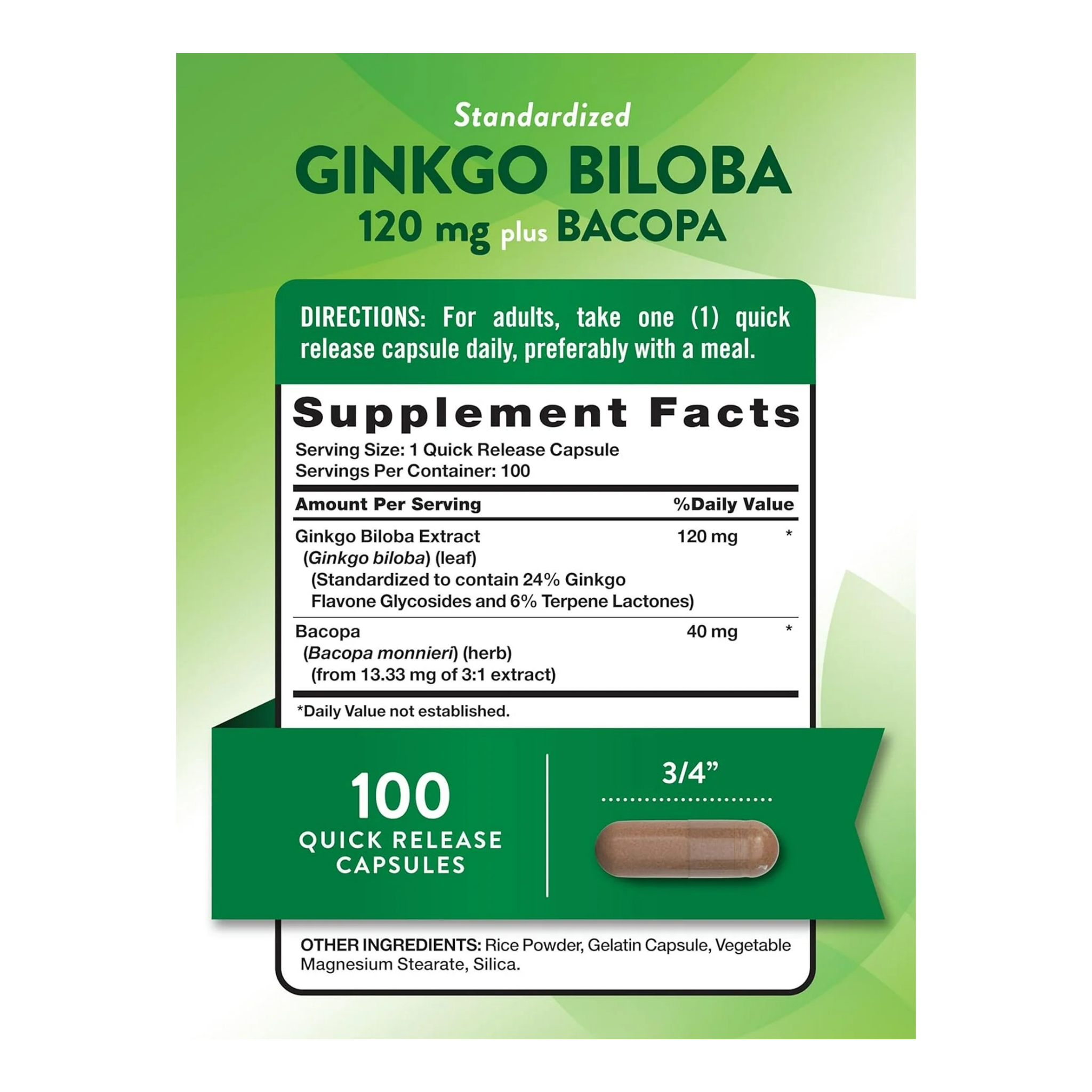 Nature's Truth, Standardized Extract Ginkgo Biloba Plus, Dietary Supplement for Brain Health, 100 Ct