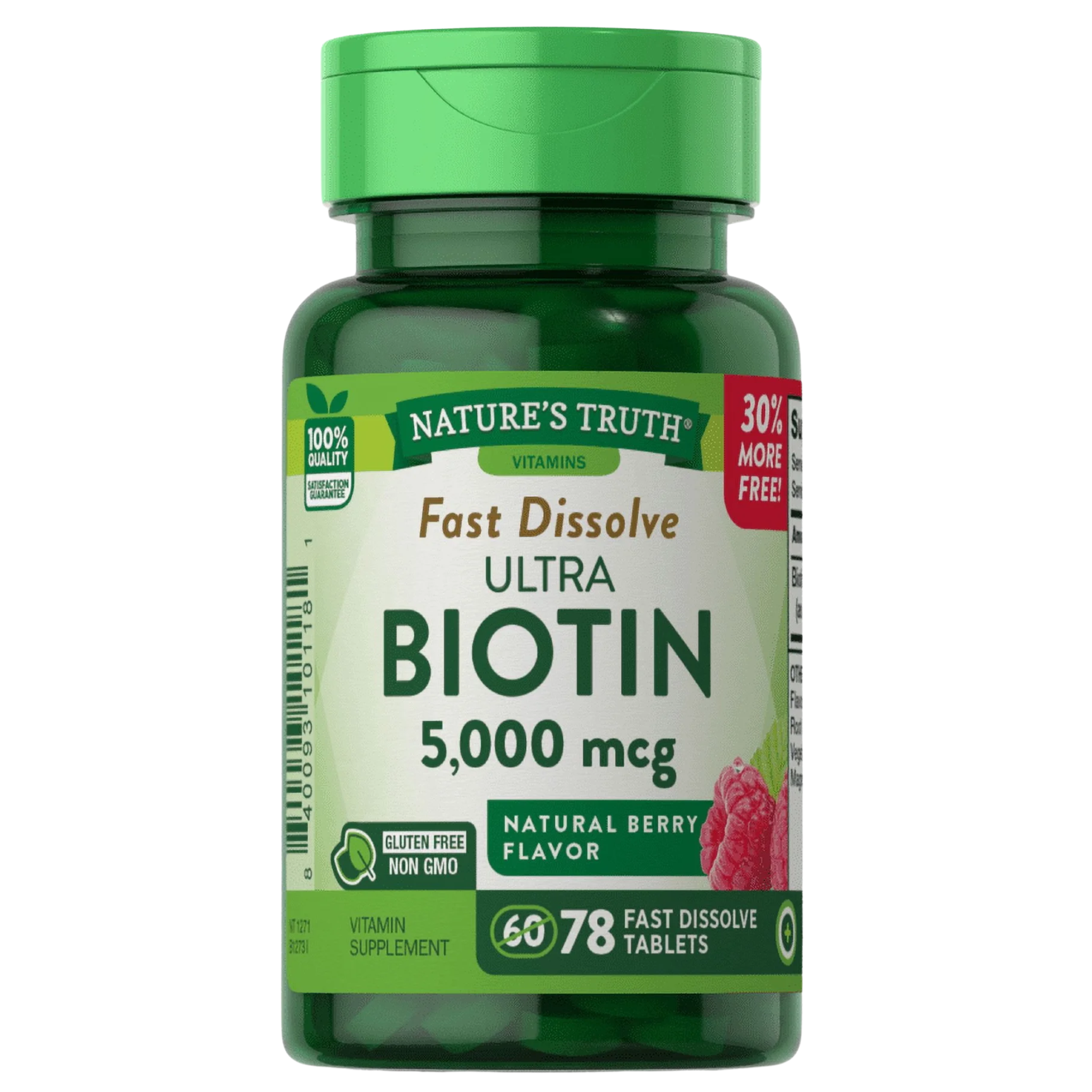 Nature's Truth, Ultra Biotin 5000 mcg, Fast Dissolve Tablets, Supports Hair, Skin & Nails, Berry Flavor, 78 Count