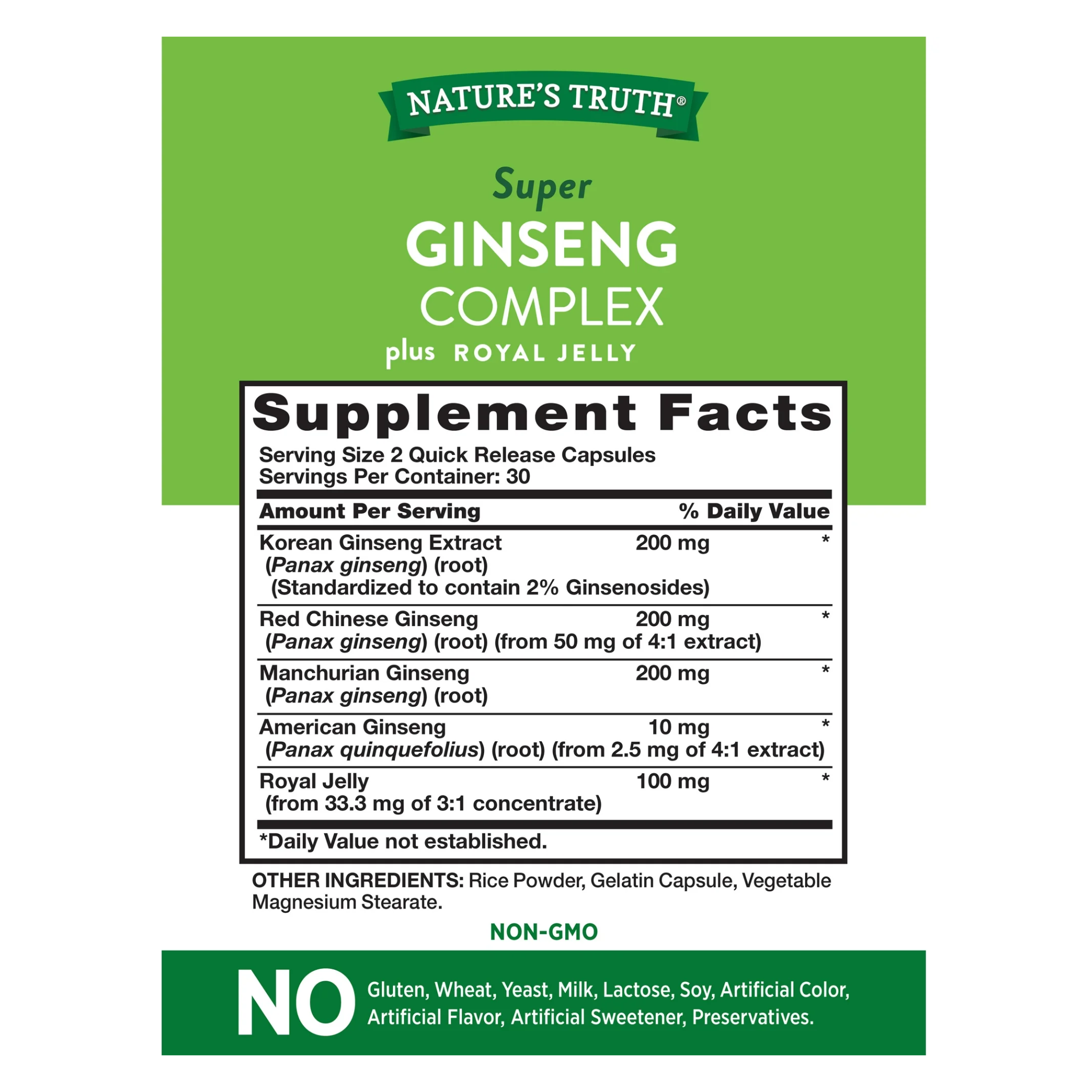 Nature's Truth, Super Ginseng Complex with Royal Jelly, Ginseng Extract Capsules, 60 Ct