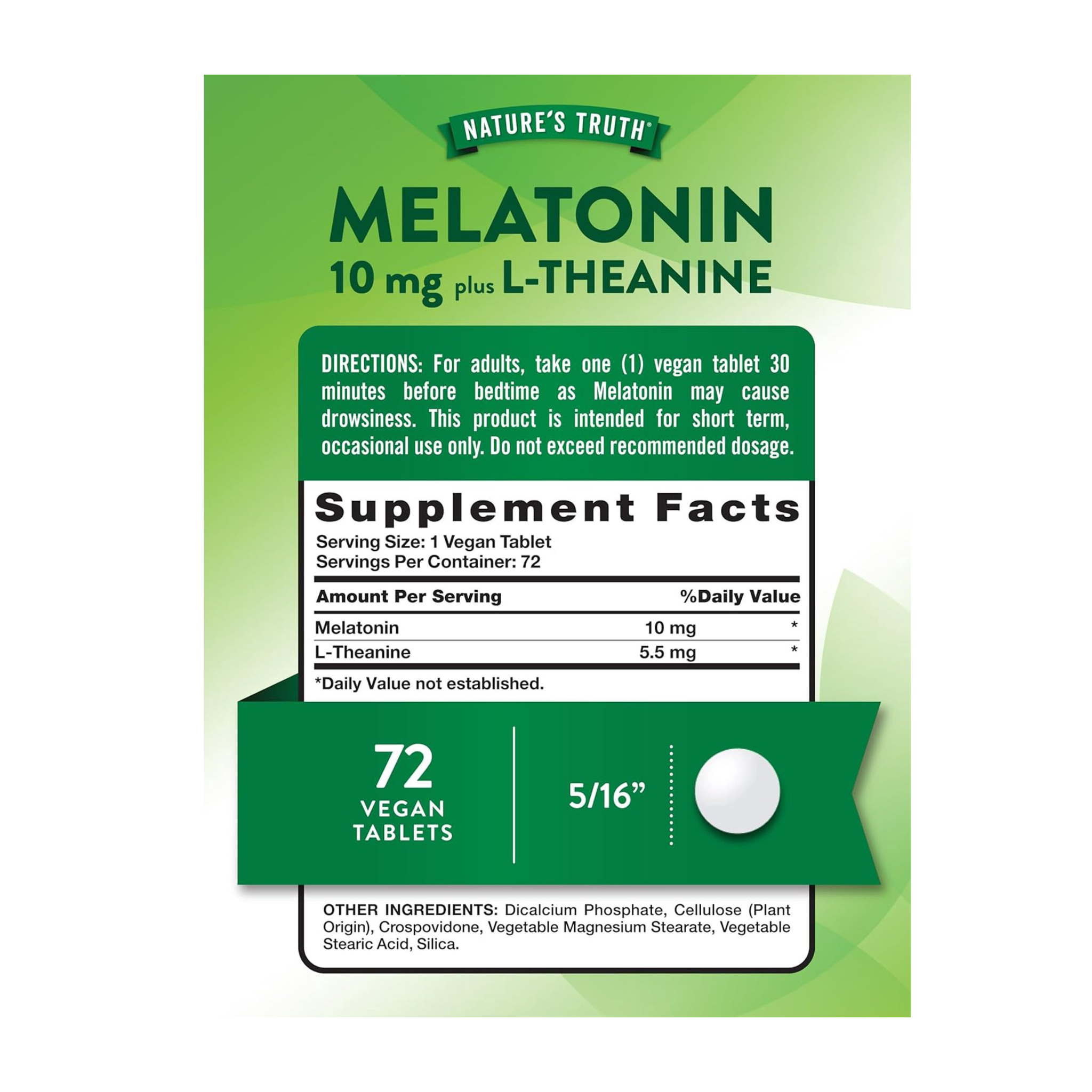 Nature's Truth, Melatonin + L-Theanine Tablets, 10mg Maximum Strength Nighttime Sleep Aid, 72 Count
