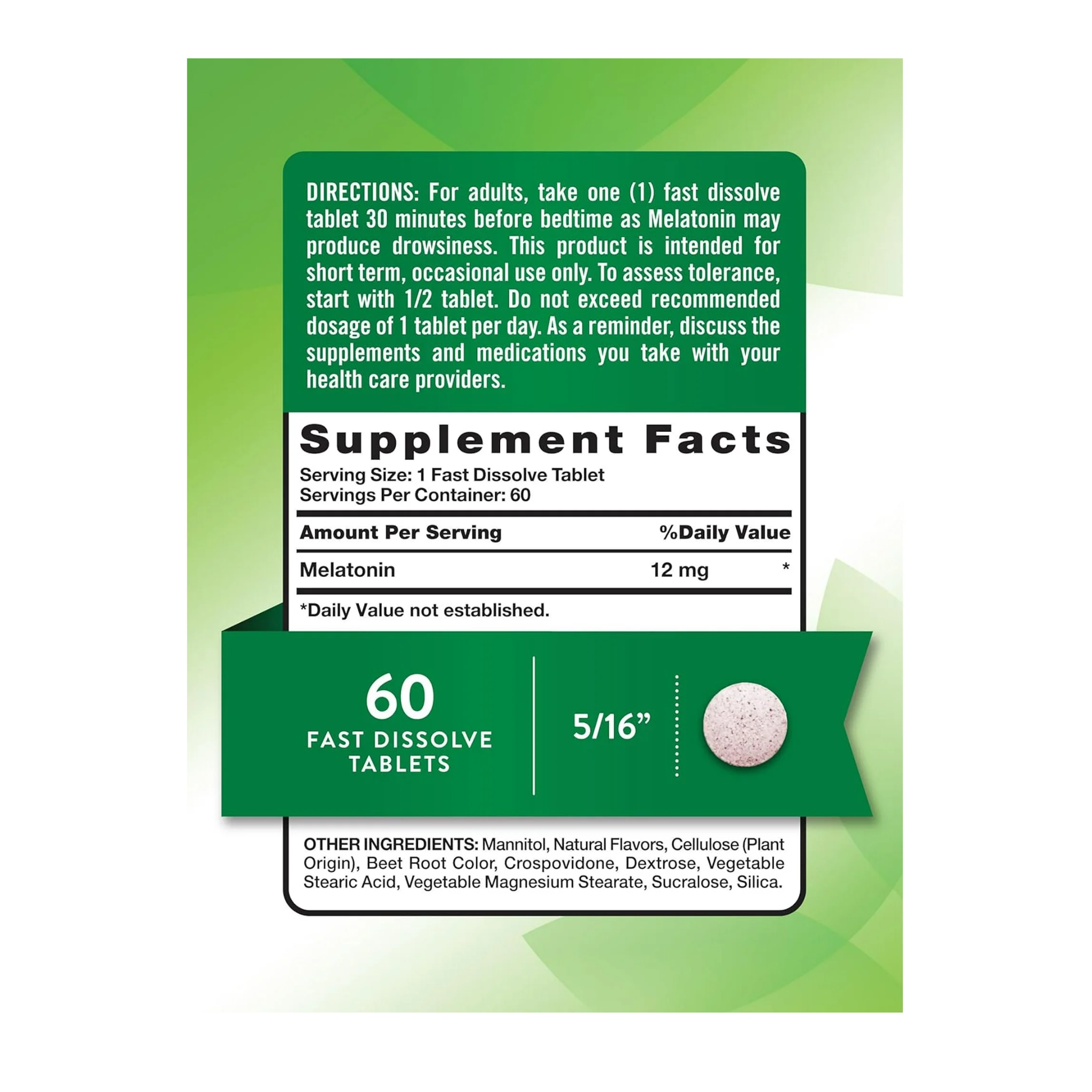 Nature's Truth, Melatonin Tablets, 12mg Natural Berry Flavor Sleep Support, 60 Count
