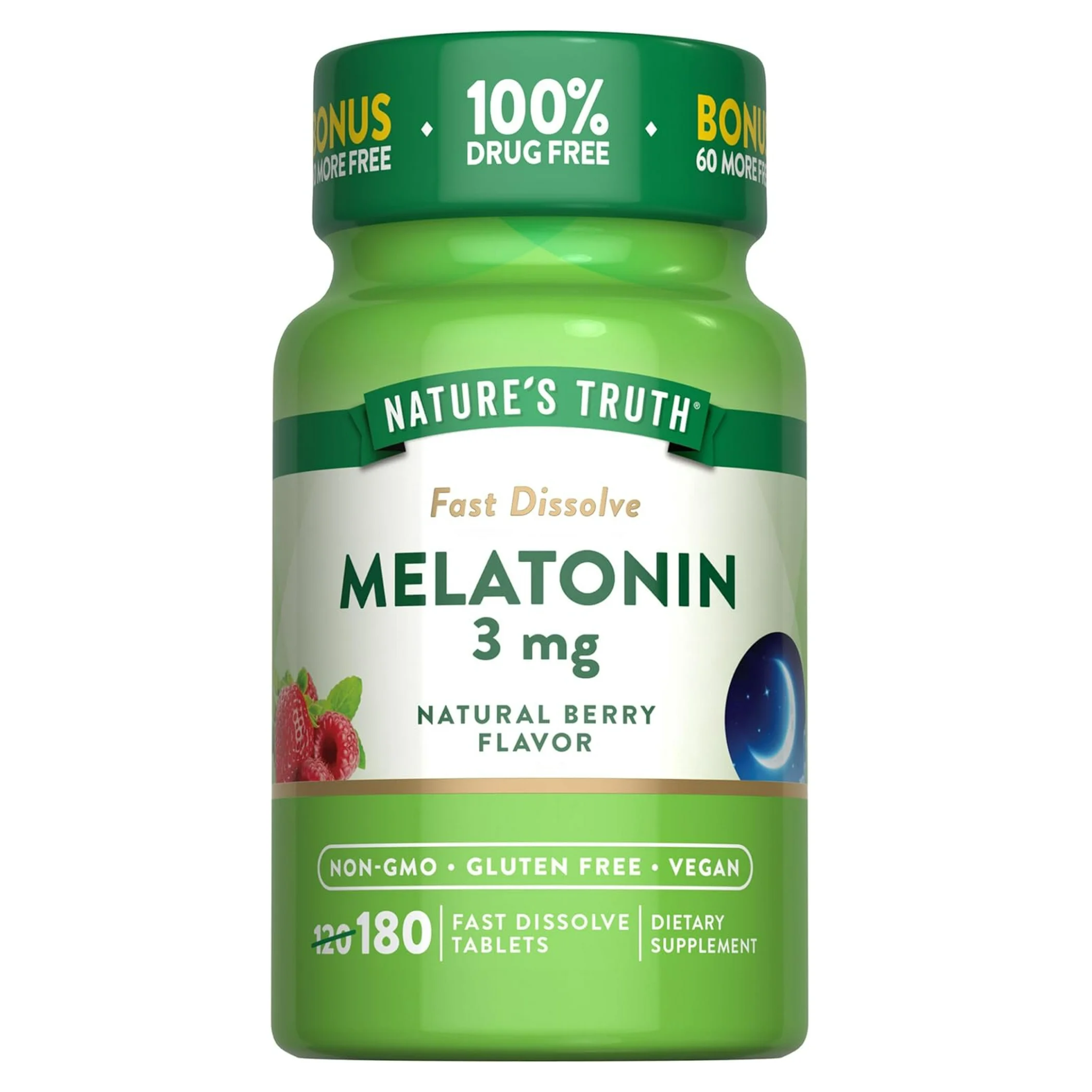 Nature's Truth, Sleep Melatonin Fast Dissolve Tablets, 3mg Natural Berry Flavor, 180 Count