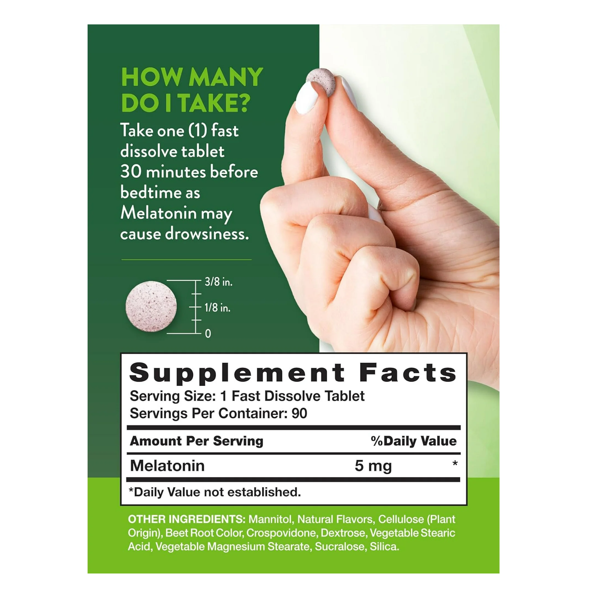 Nature's Truth, Melatonin Fast Dissolve Tablets, 5mg Nighttime Sleep Aid, Berry Flavor, 90 Count
