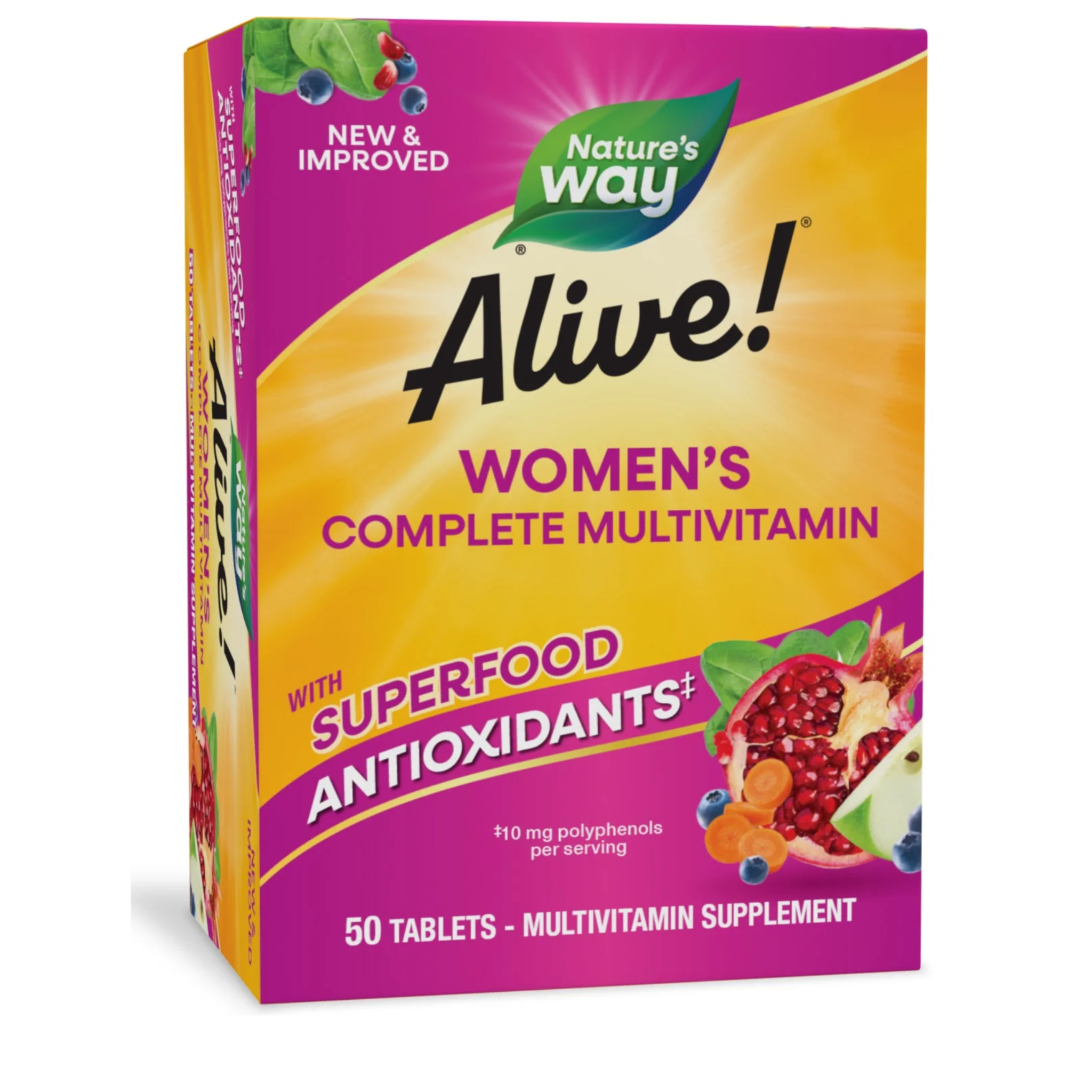 Nature’s Way, Alive! Women’s Complete Multivitamin Tablets, B-Vitamins & Superfood Antioxidants, 50 Ct