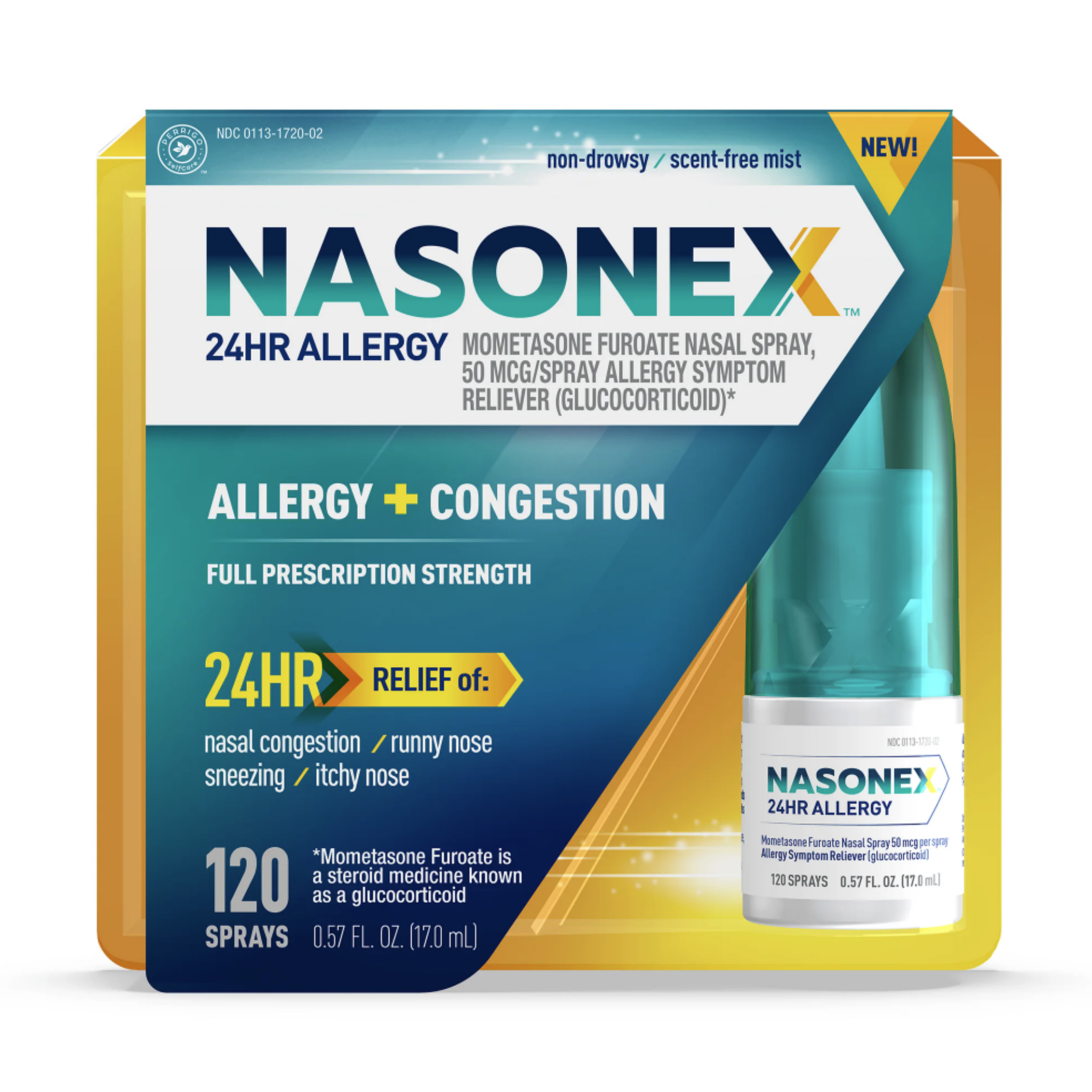Nasonex 24HR Allergy Nasal Spray, 24 Hour Allergy Medicine, 120 SPR 17.0ML