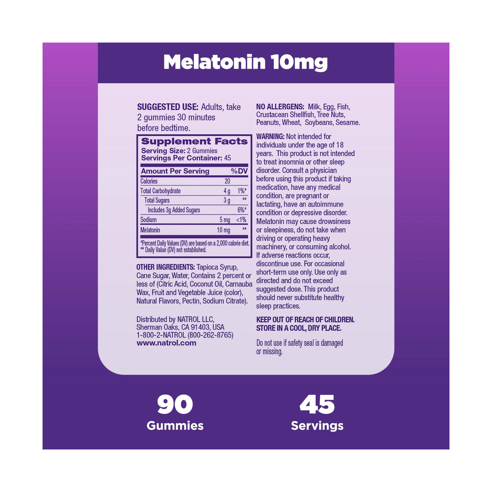 Natrol, Melatonin Gummies, 10mg Sleep Support Supplement, Strawberry Flavor, 90 Count
