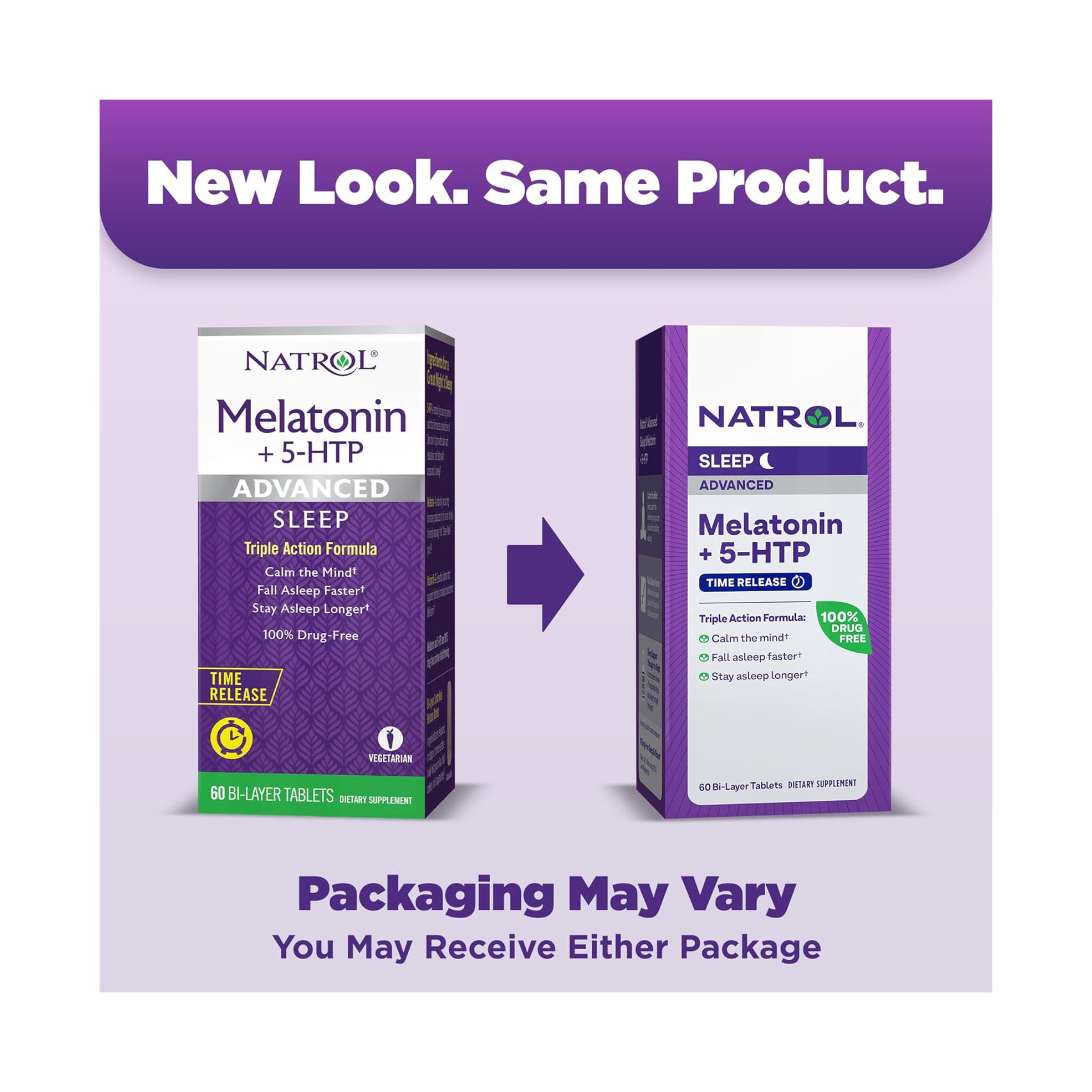 Natrol, Advanced Sleep Melatonin + 5-HTP Bi-Layer Tablets, Dual-Action Nighttime Support, 60 Count