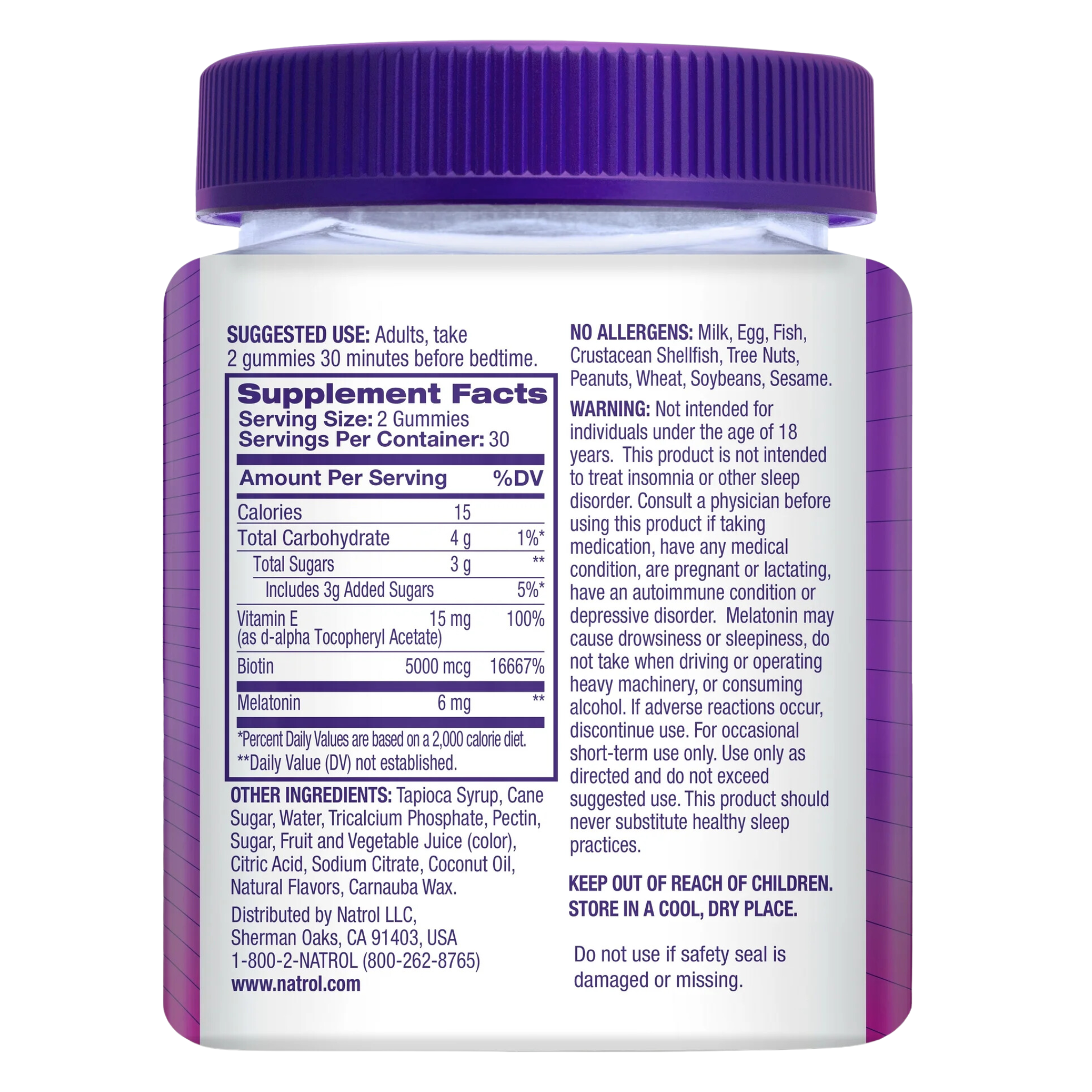 Natrol, Sleep+ Beauty, Drug-Free Sleep Aid Supplement, Supports Skin, Hair, and Nails with Biotin & Vitamin E, 60 Raspberry Flavored Gummies