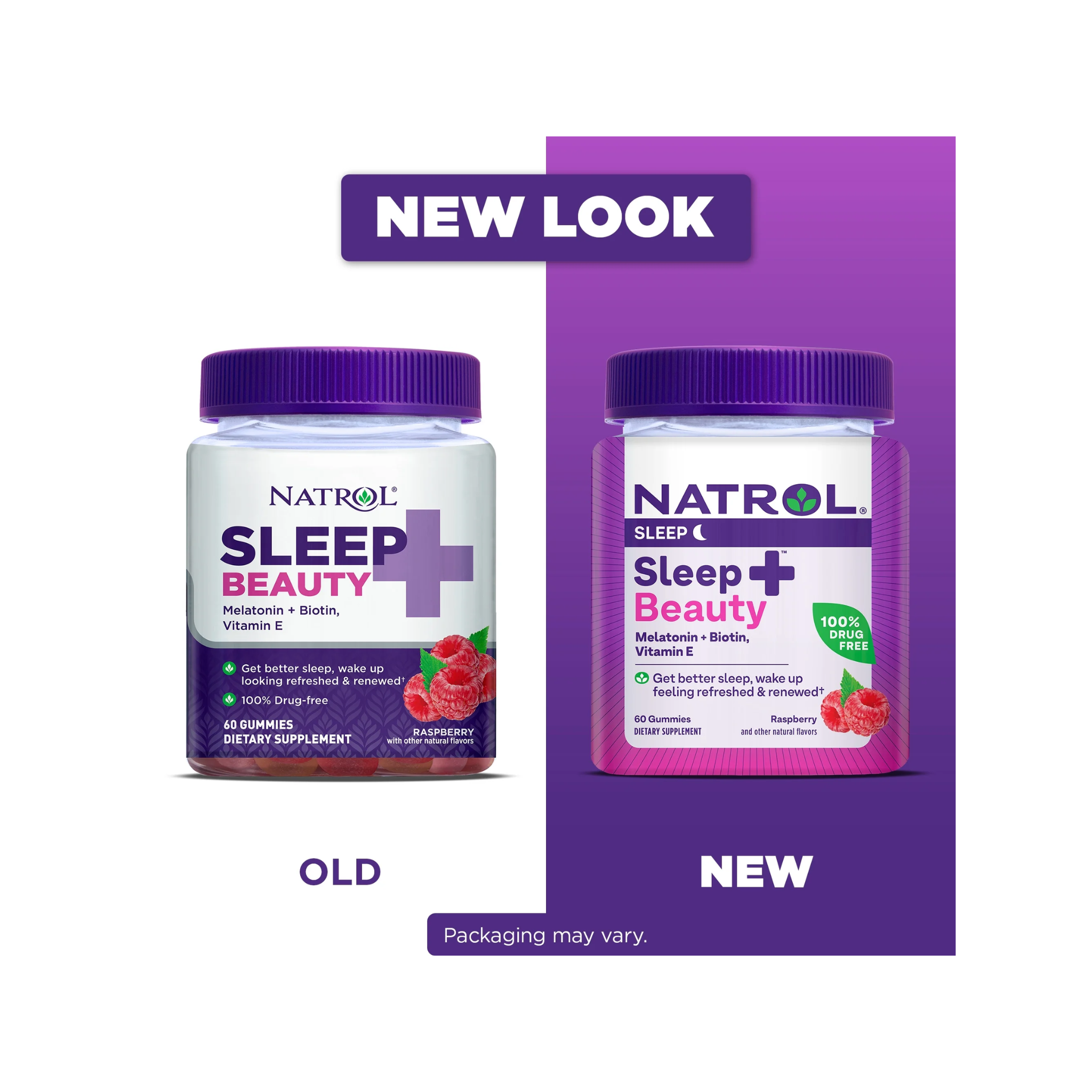 Natrol, Sleep+ Beauty, Drug-Free Sleep Aid Supplement, Supports Skin, Hair, and Nails with Biotin & Vitamin E, 60 Raspberry Flavored Gummies