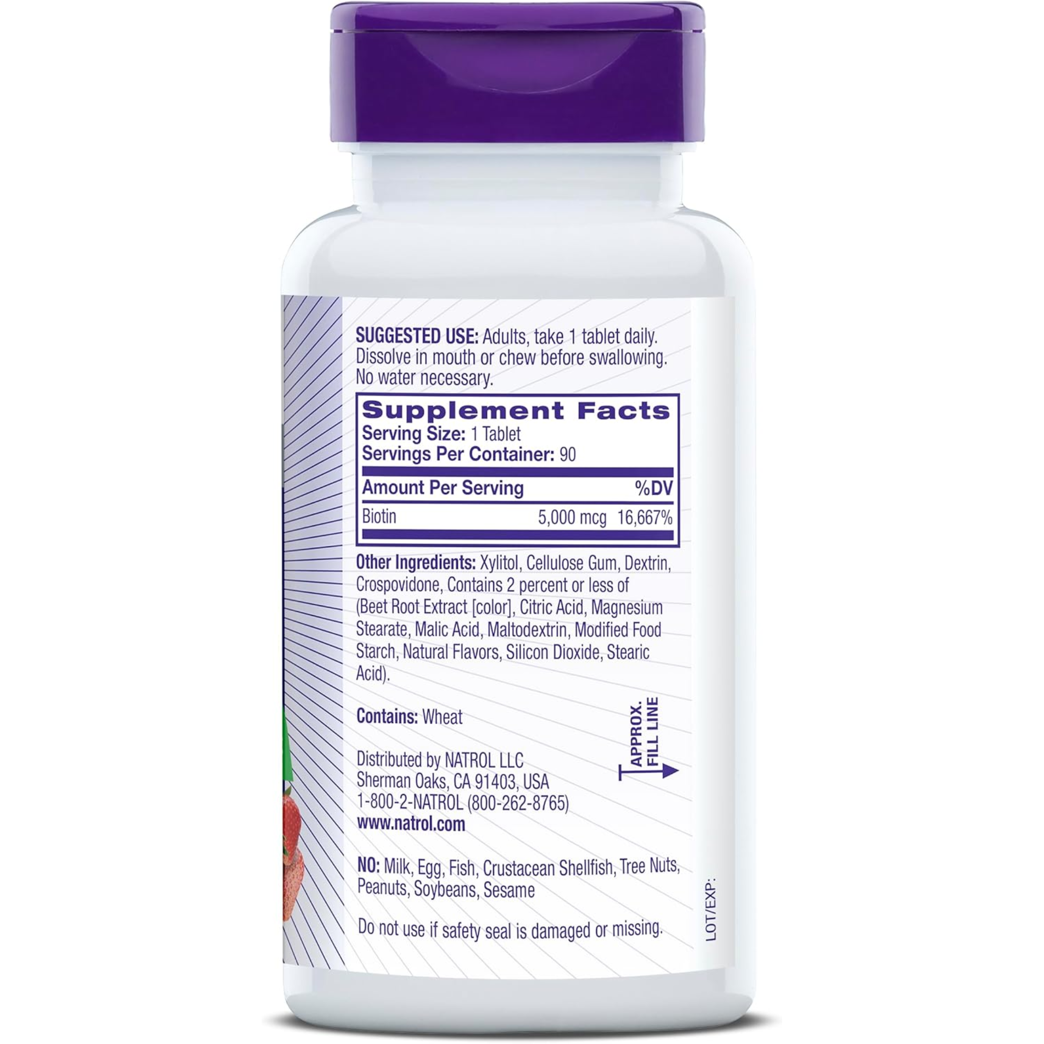 Natrol, Beauty Biotin 5000mcg Fast Dissolve, Supports Hair, Skin, Nails, Energy Metabolism, Strawberry Flavor Supplement, 90 Tablets (Pack of 12)