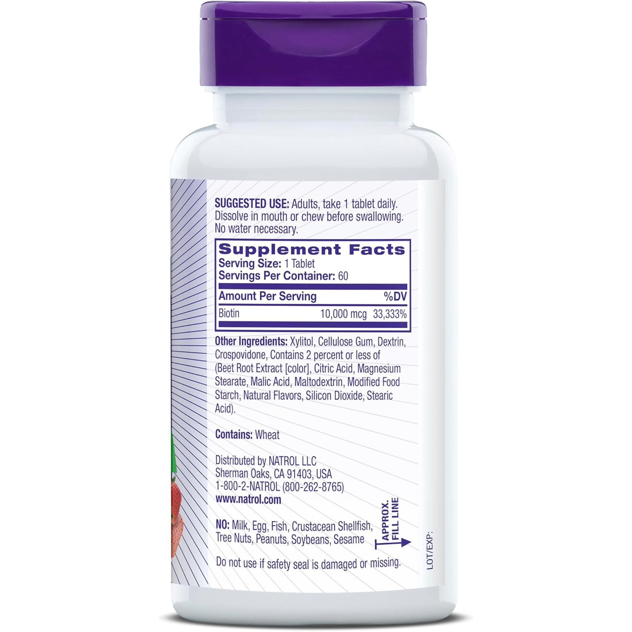 Natrol, Biotin 10000mcg Fast Dissolve Tablets, Supports Healthy Hair, Skin, Nails, Energy Metabolism, Strawberry Flavor, 60 Tablets (Pack of 12)