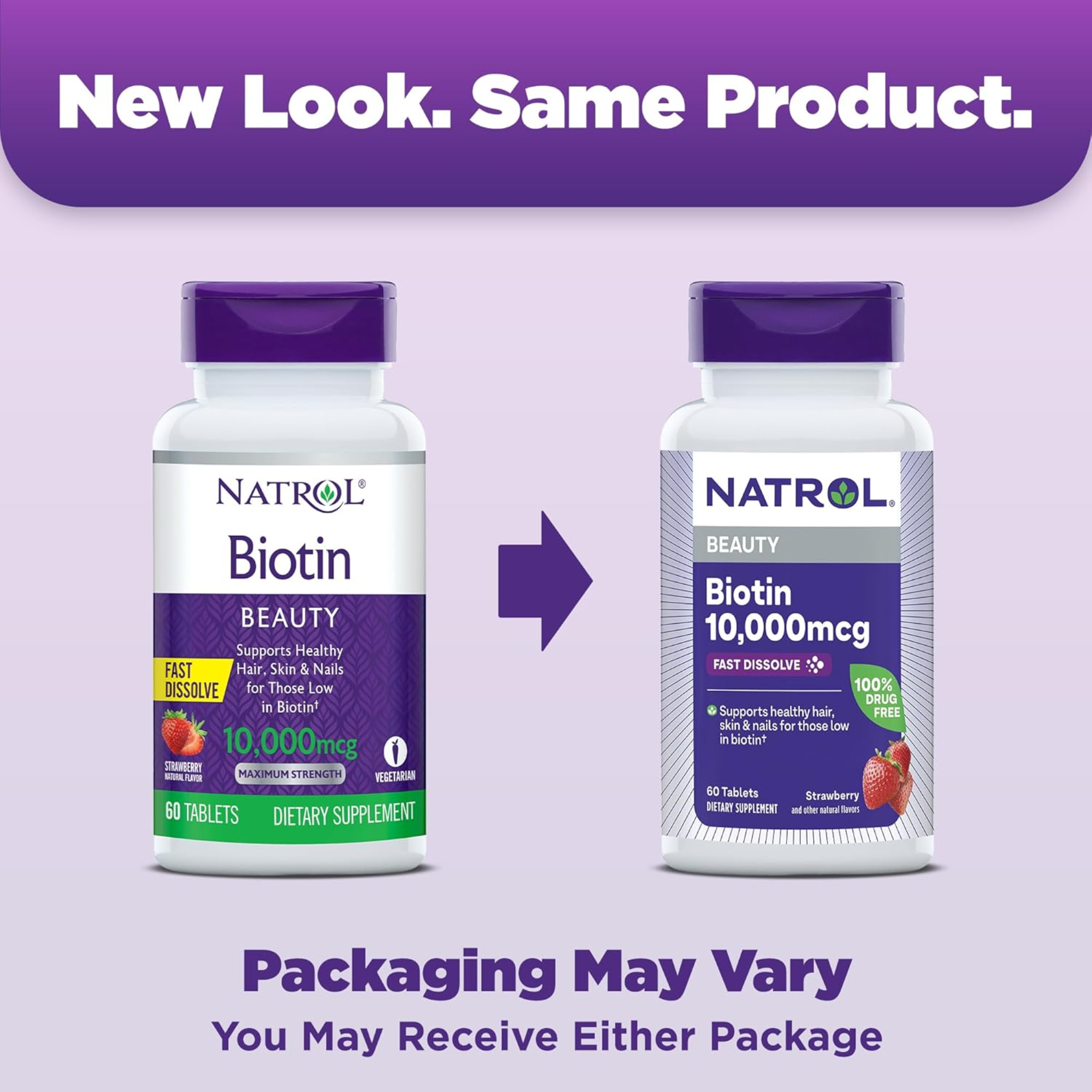 Natrol, Biotin 10000mcg Fast Dissolve Tablets, Supports Healthy Hair, Skin, Nails, Energy Metabolism, Strawberry Flavor, 60 Tablets (Pack of 12)