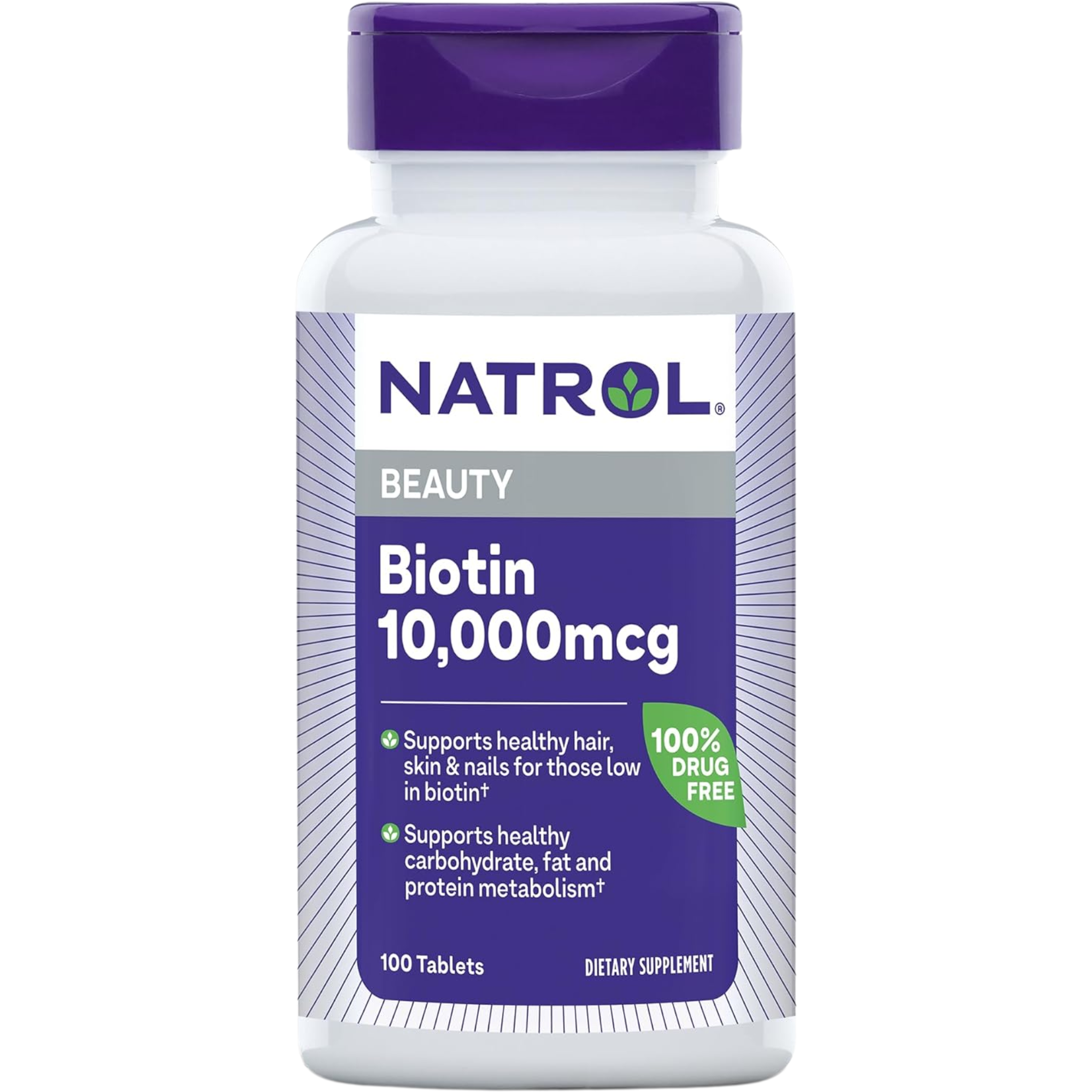 Natrol, Biotin 10,000mcg Vitamins, Supports Healthy Hair, Skin and Nails, Vegetarian-Friendly Supplement, 100 Tablets, 100 Day Supply (Pack of 12)