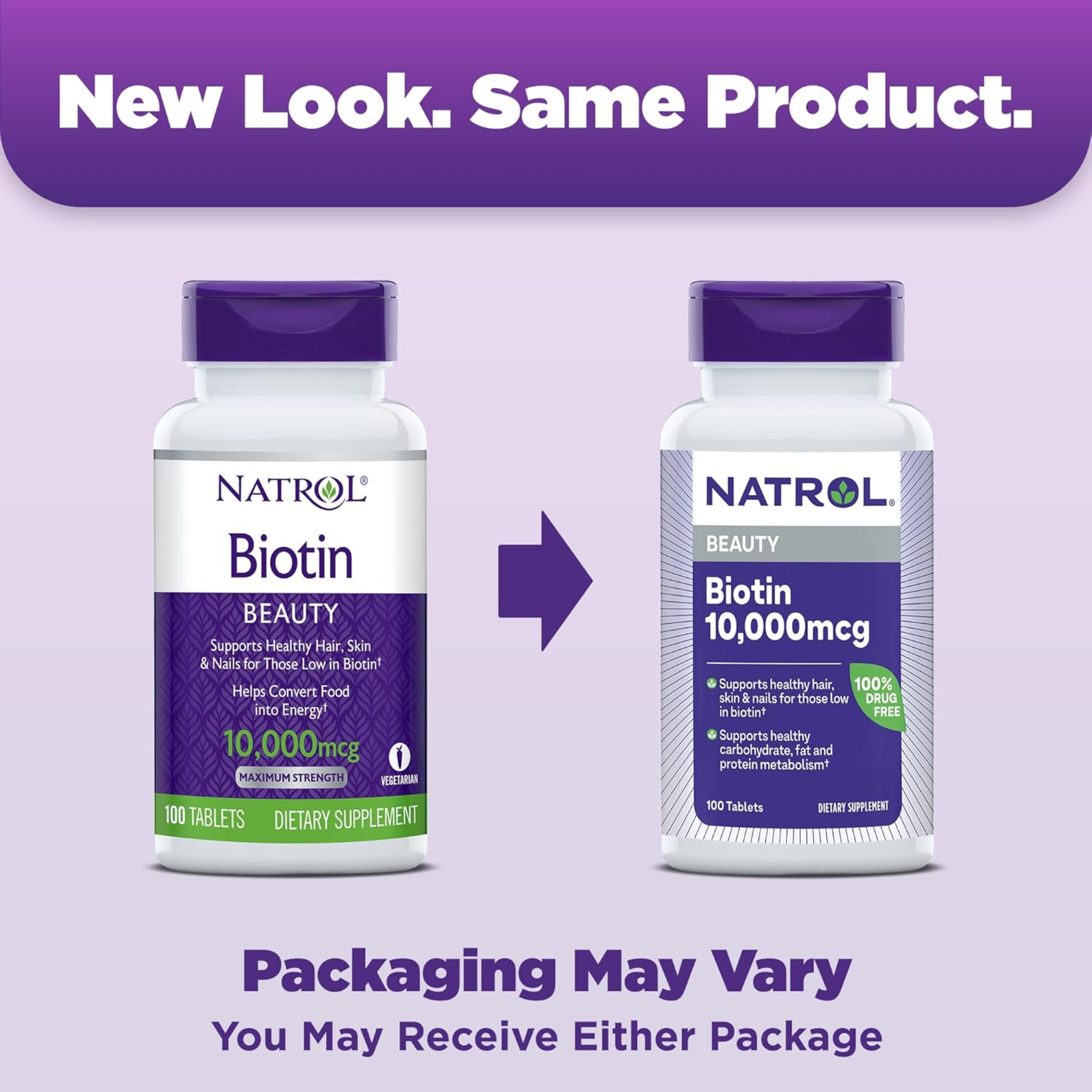 Natrol, Biotin 10,000mcg Vitamins, Supports Healthy Hair, Skin and Nails, Vegetarian-Friendly Supplement, 100 Tablets, 100 Day Supply (Pack of 12)