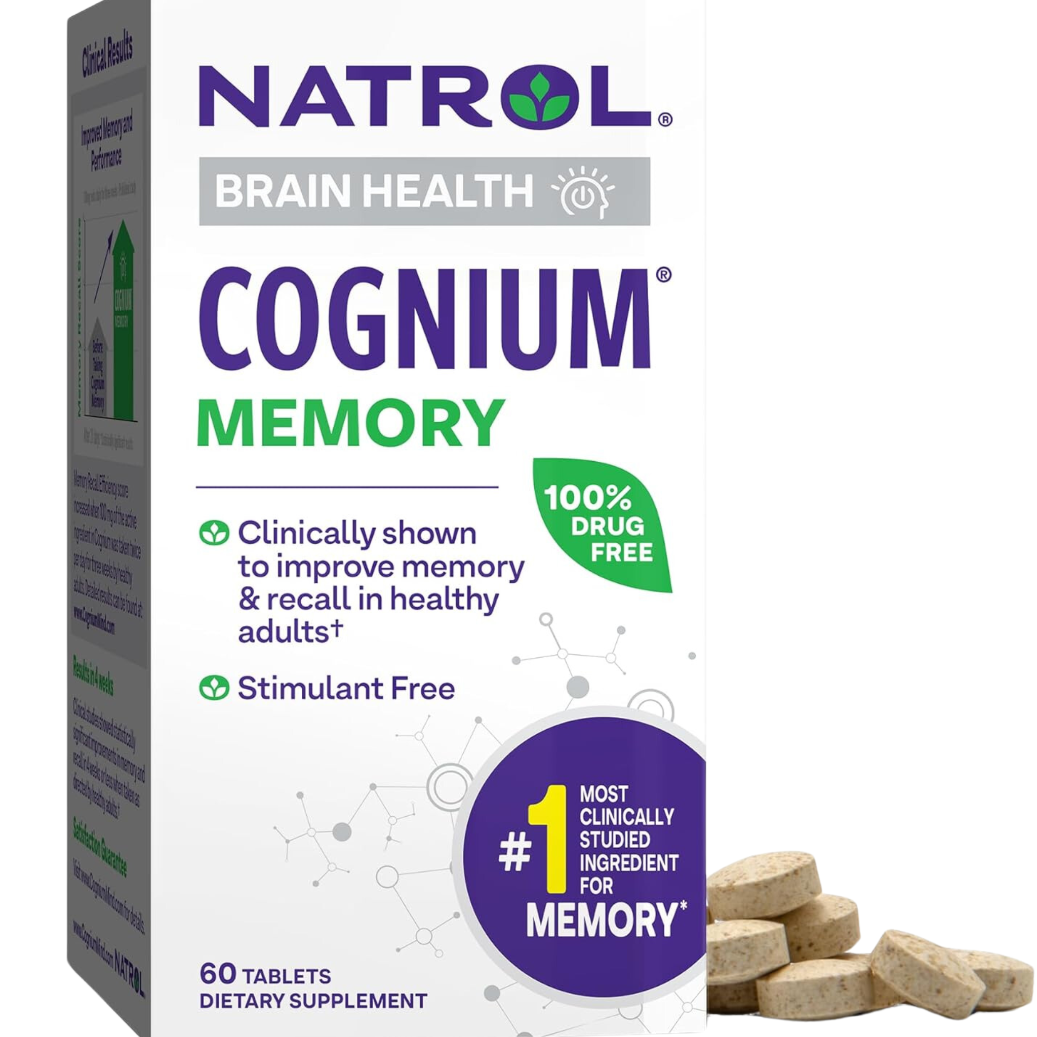 Natrol, Cognium Memory Supplement, Supports Brain Health, Clinically Shown to Improve Memory & Recall, 60 Tablets, 30-Day Supply