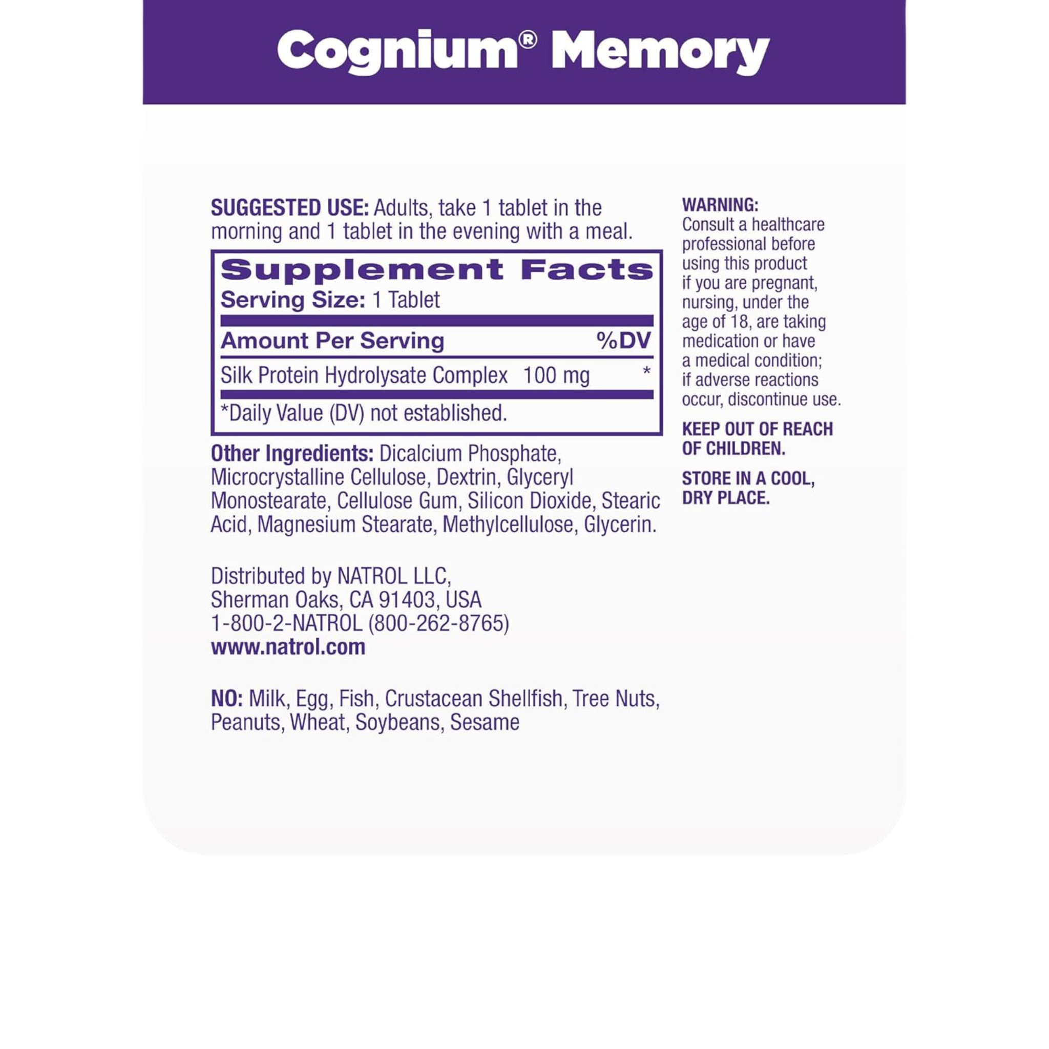 Natrol, Cognium Memory Supplement, Supports Brain Health, Clinically Shown to Improve Memory & Recall, 60 Tablets, 30-Day Supply