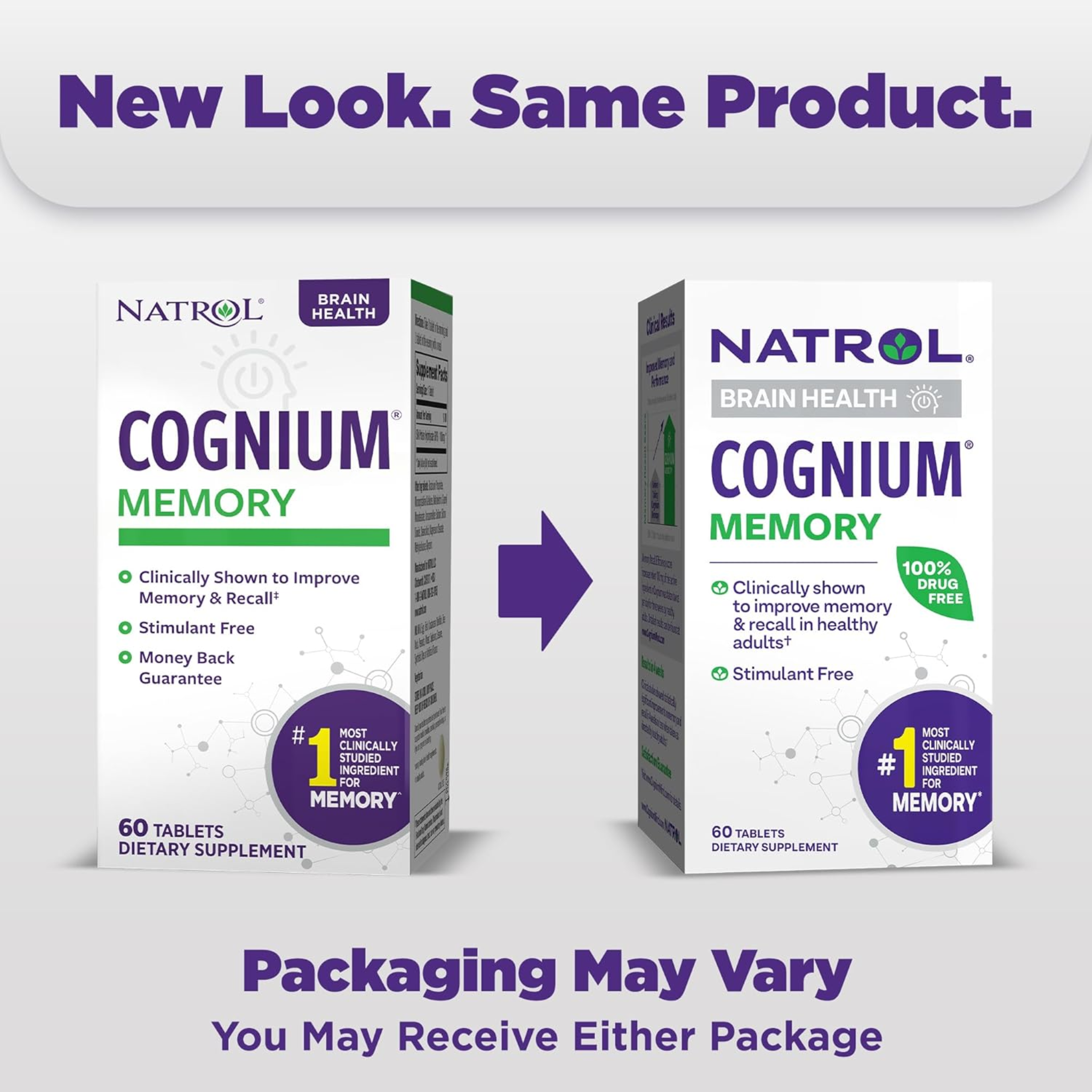 Natrol, Cognium Memory Supplement, Supports Brain Health, Clinically Shown to Improve Memory & Recall, 60 Tablets, 30-Day Supply